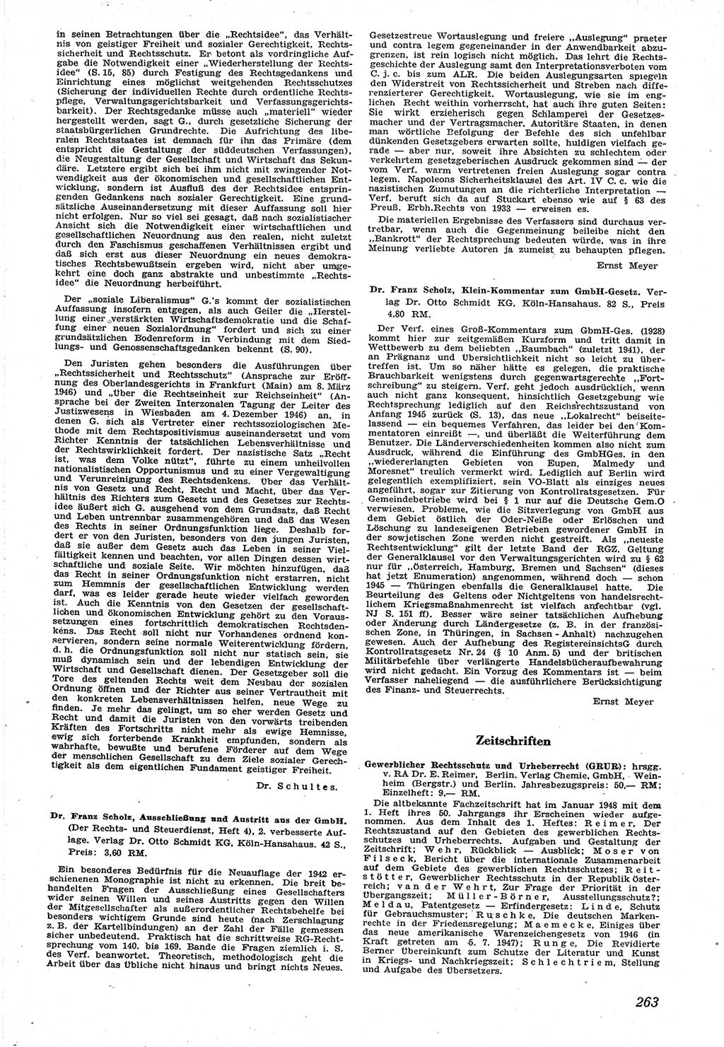 Neue Justiz (NJ), Zeitschrift für Recht und Rechtswissenschaft [Sowjetische Besatzungszone (SBZ) Deutschland], 1. Jahrgang 1947, Seite 263 (NJ SBZ Dtl. 1947, S. 263)