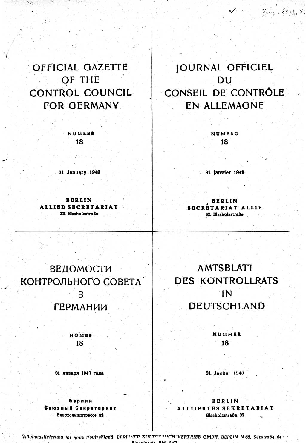 Amtsblatt des Kontrollrats (ABlKR) in Deutschland 1948, Seite 295 (ABlKR Dtl. 1948, S. 295)