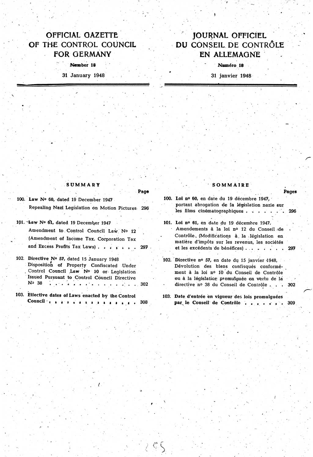 Amtsblatt des Kontrollrats (ABlKR) in Deutschland 1948, Seite 295/1 (ABlKR Dtl. 1948, S. 295/1)