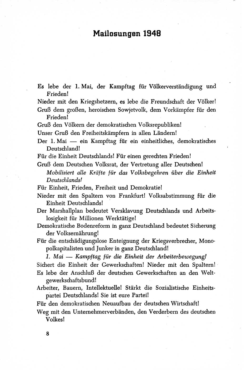 Dokumente der Sozialistischen Einheitspartei Deutschlands (SED) [Sowjetische Besatzungszone (SBZ) Deutschlands/Deutsche Demokratische Republik (DDR)] 1948-1950, Seite 8 (Dok. SED SBZ Dtl. DDR 1948-1950, S. 8)