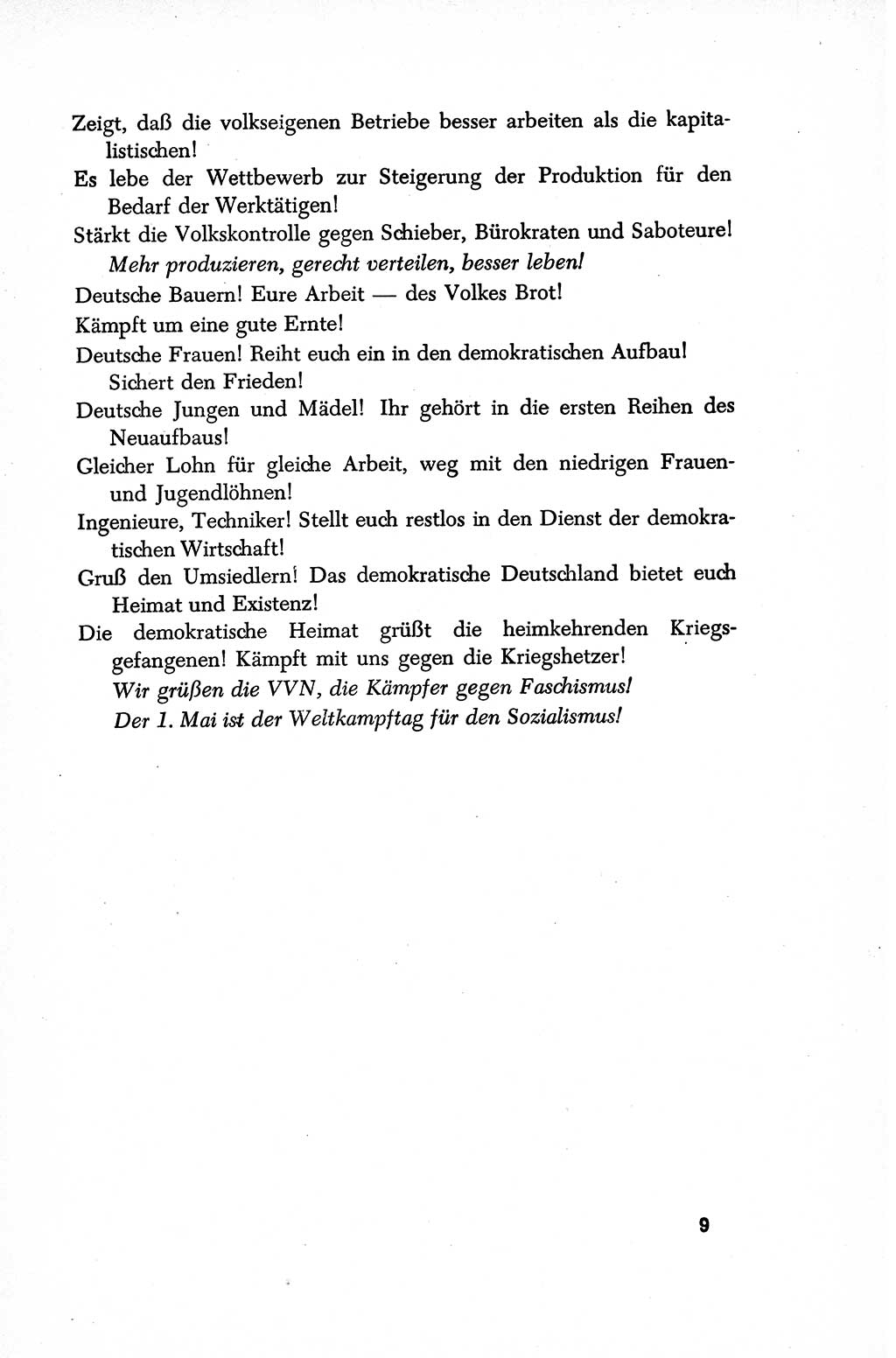 Dokumente der Sozialistischen Einheitspartei Deutschlands (SED) [Sowjetische Besatzungszone (SBZ) Deutschlands/Deutsche Demokratische Republik (DDR)] 1948-1950, Seite 9 (Dok. SED SBZ Dtl. DDR 1948-1950, S. 9)