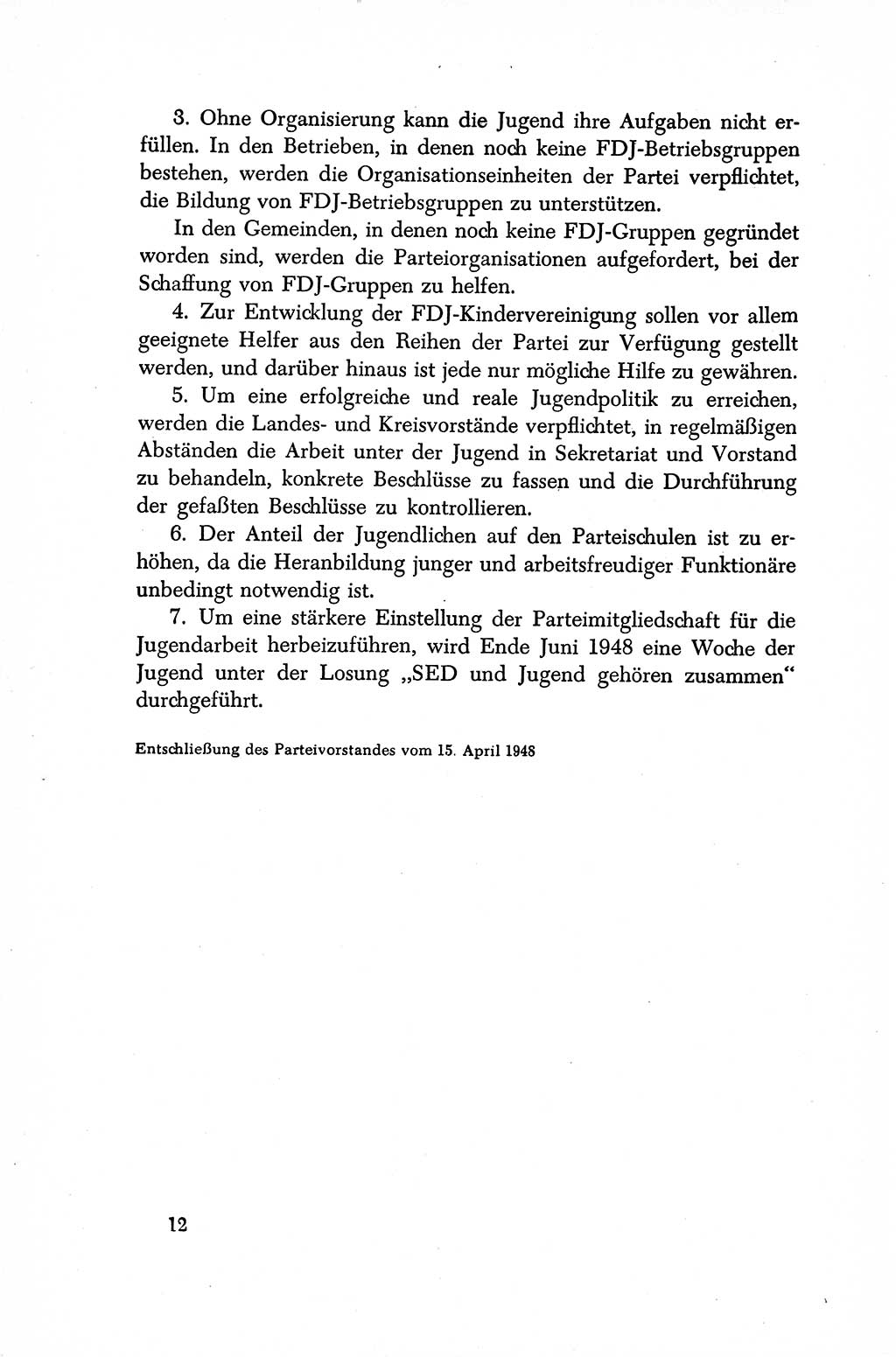 Dokumente der Sozialistischen Einheitspartei Deutschlands (SED) [Sowjetische Besatzungszone (SBZ) Deutschlands/Deutsche Demokratische Republik (DDR)] 1948-1950, Seite 12 (Dok. SED SBZ Dtl. DDR 1948-1950, S. 12)