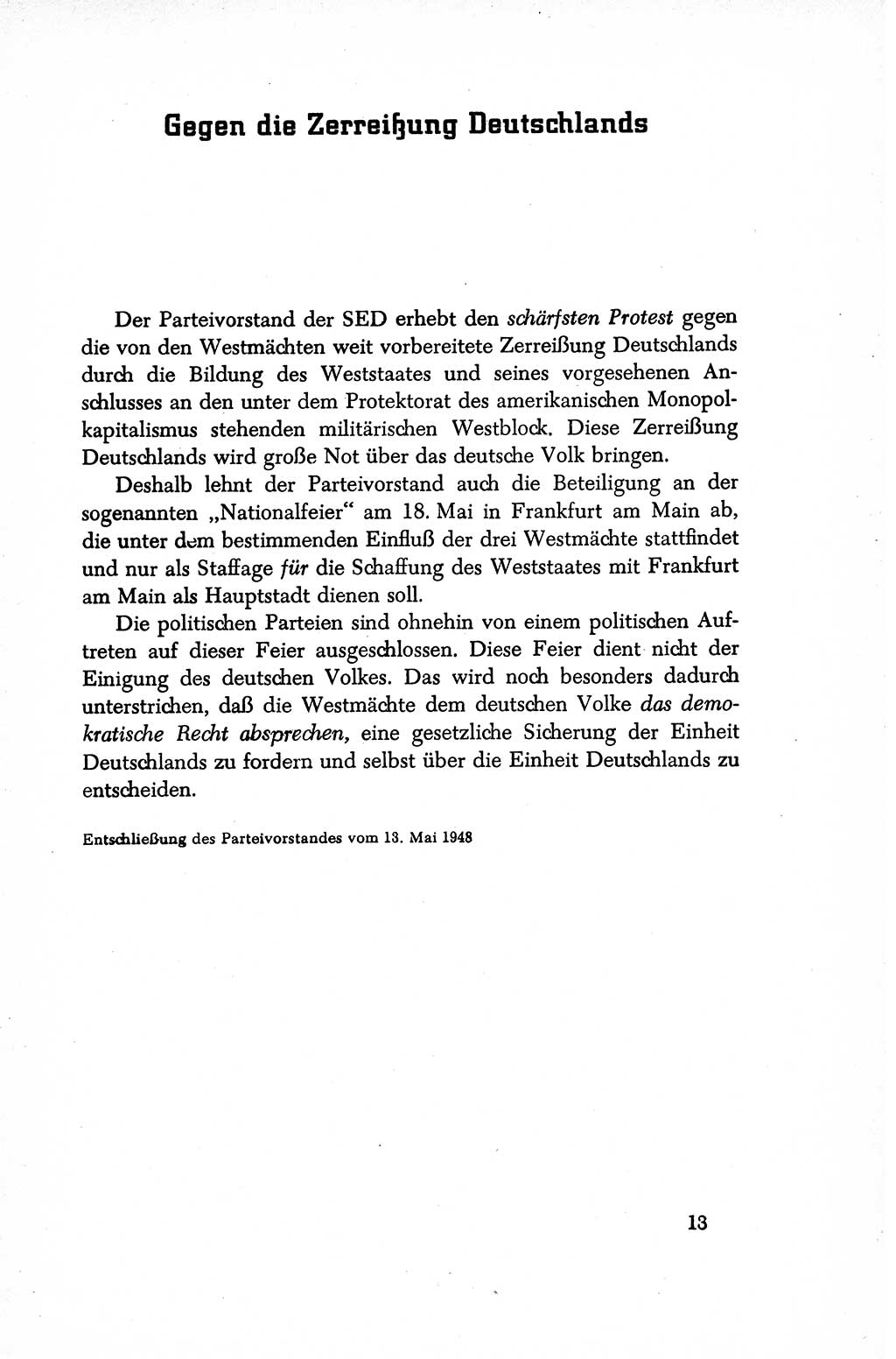 Dokumente der Sozialistischen Einheitspartei Deutschlands (SED) [Sowjetische Besatzungszone (SBZ) Deutschlands/Deutsche Demokratische Republik (DDR)] 1948-1950, Seite 13 (Dok. SED SBZ Dtl. DDR 1948-1950, S. 13)