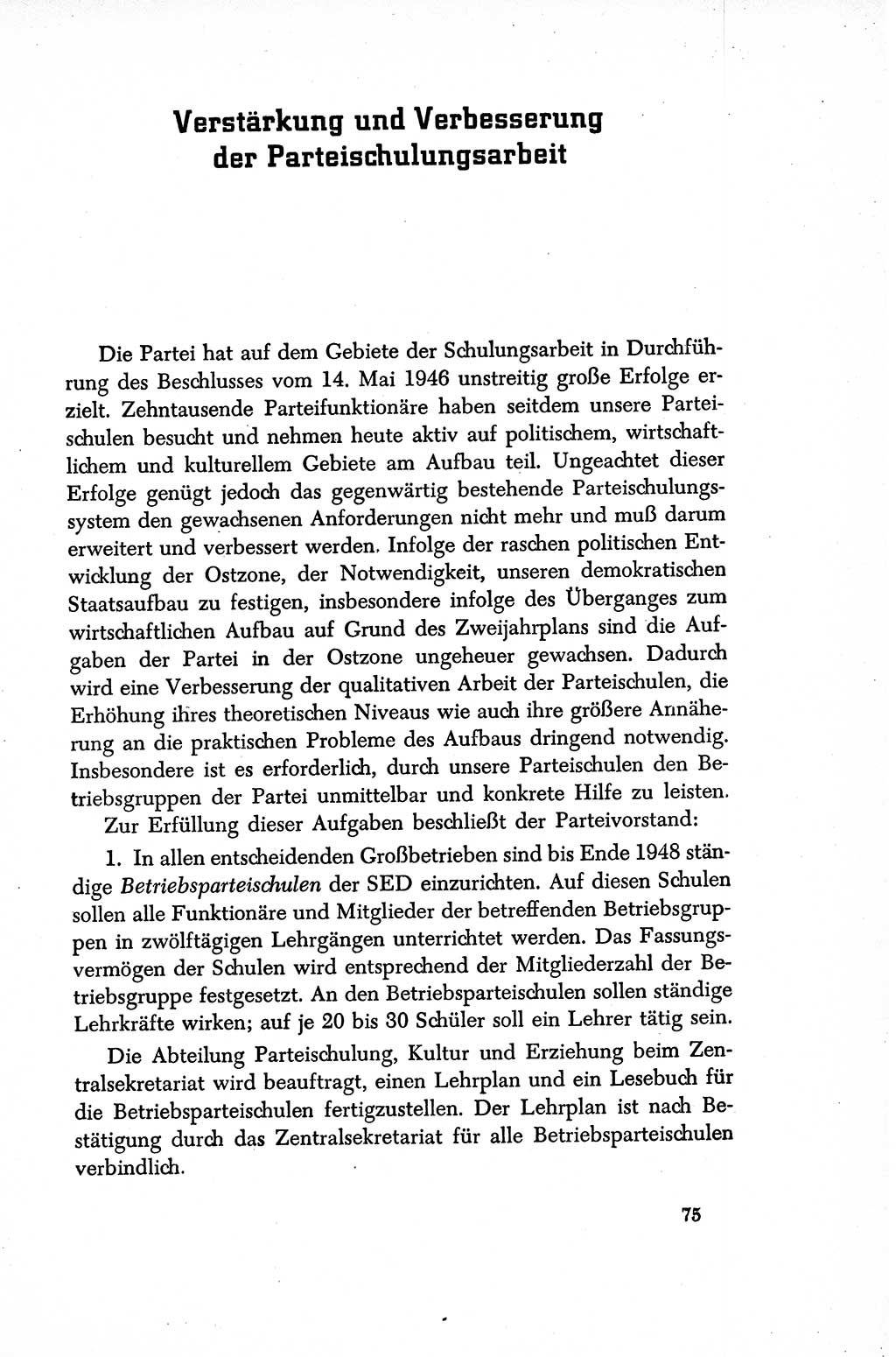Dokumente der Sozialistischen Einheitspartei Deutschlands (SED) [Sowjetische Besatzungszone (SBZ) Deutschlands/Deutsche Demokratische Republik (DDR)] 1948-1950, Seite 75 (Dok. SED SBZ Dtl. DDR 1948-1950, S. 75)