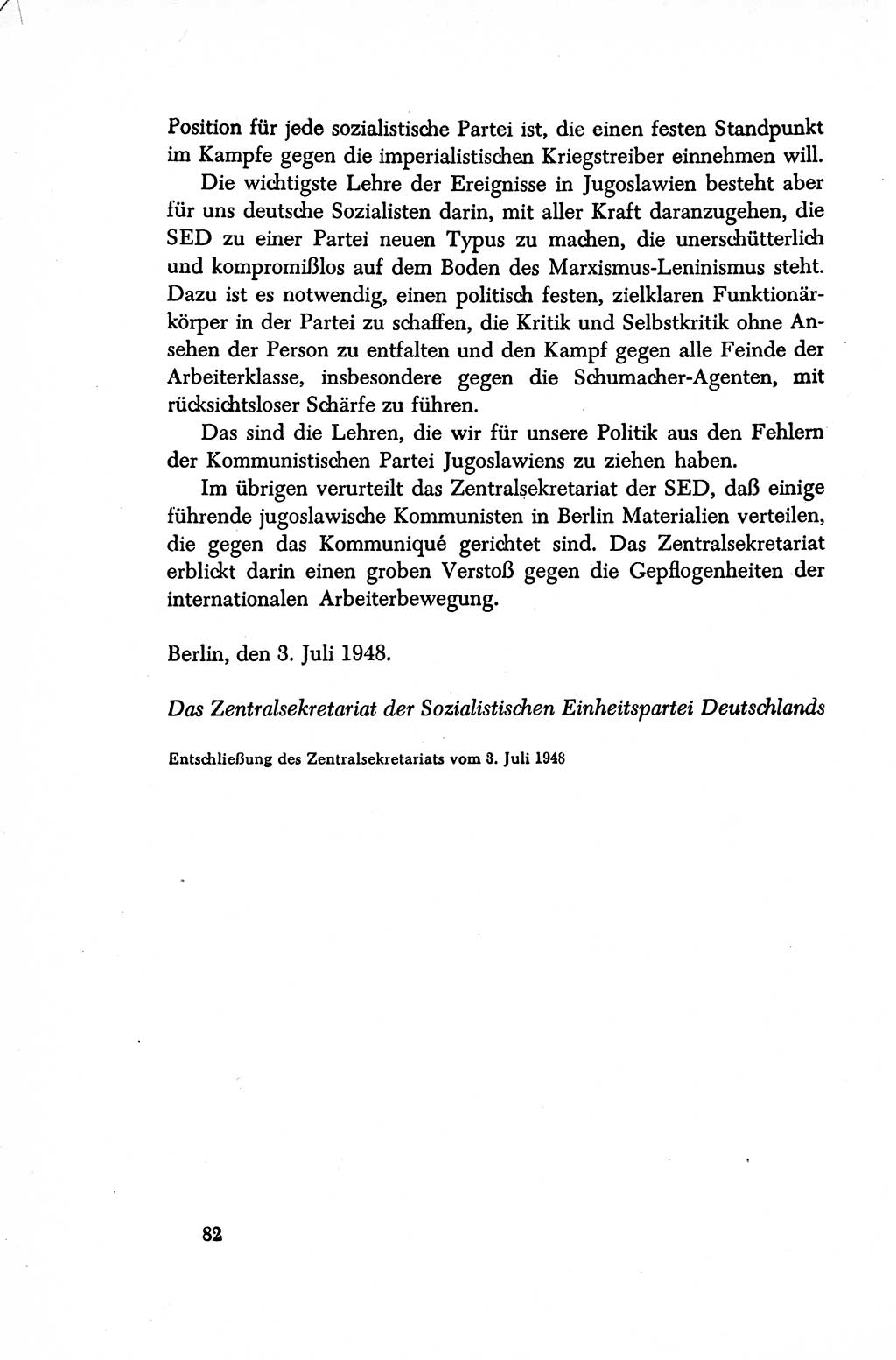 Dokumente der Sozialistischen Einheitspartei Deutschlands (SED) [Sowjetische Besatzungszone (SBZ) Deutschlands/Deutsche Demokratische Republik (DDR)] 1948-1950, Seite 82 (Dok. SED SBZ Dtl. DDR 1948-1950, S. 82)