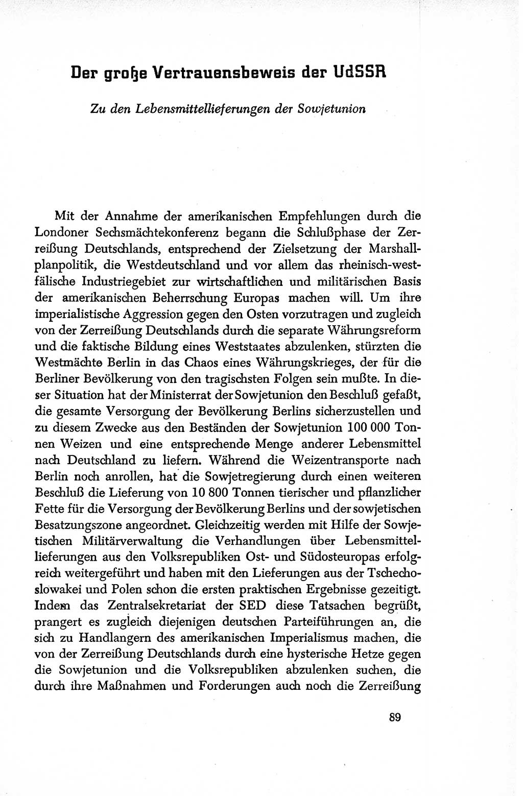 Dokumente der Sozialistischen Einheitspartei Deutschlands (SED) [Sowjetische Besatzungszone (SBZ) Deutschlands/Deutsche Demokratische Republik (DDR)] 1948-1950, Seite 89 (Dok. SED SBZ Dtl. DDR 1948-1950, S. 89)