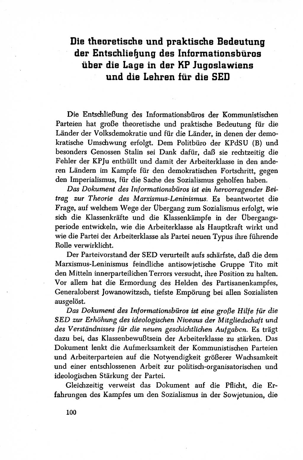 Dokumente der Sozialistischen Einheitspartei Deutschlands (SED) [Sowjetische Besatzungszone (SBZ) Deutschlands/Deutsche Demokratische Republik (DDR)] 1948-1950, Seite 100 (Dok. SED SBZ Dtl. DDR 1948-1950, S. 100)
