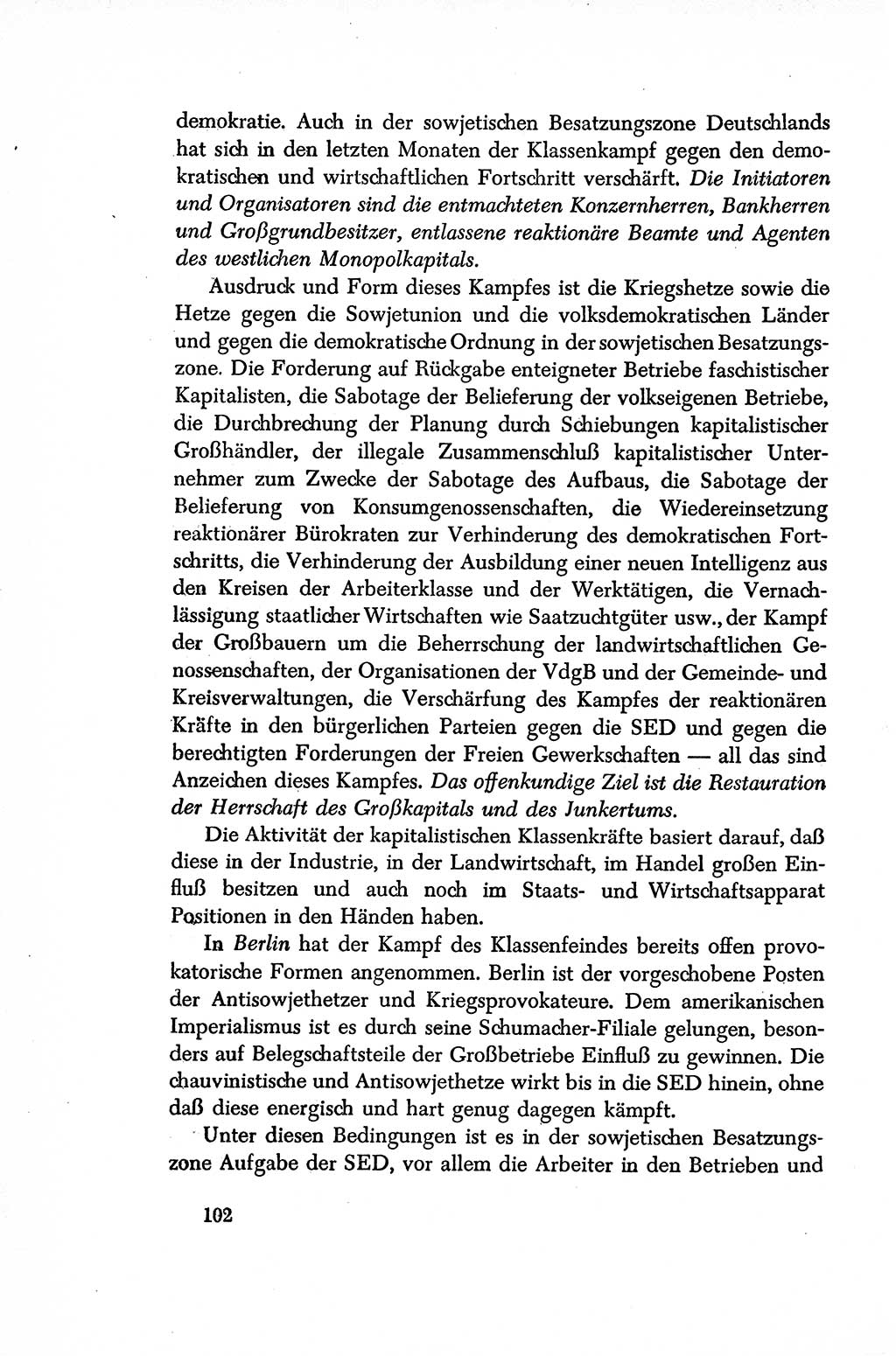 Dokumente der Sozialistischen Einheitspartei Deutschlands (SED) [Sowjetische Besatzungszone (SBZ) Deutschlands/Deutsche Demokratische Republik (DDR)] 1948-1950, Seite 102 (Dok. SED SBZ Dtl. DDR 1948-1950, S. 102)