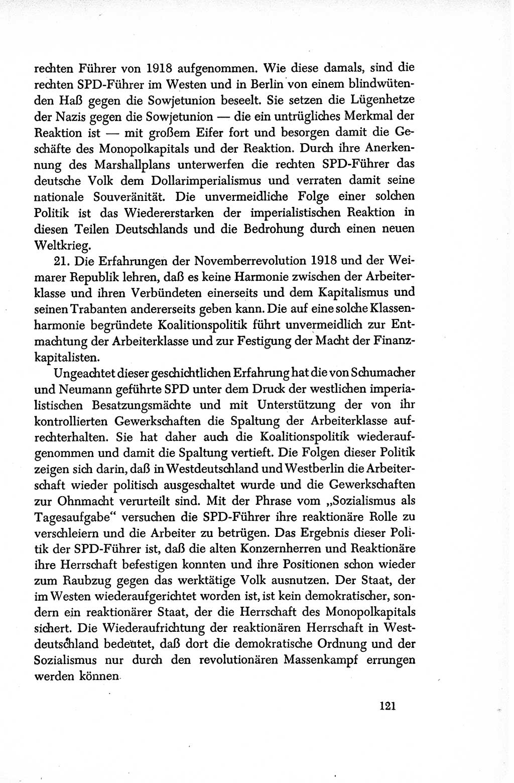 Dokumente der Sozialistischen Einheitspartei Deutschlands (SED) [Sowjetische Besatzungszone (SBZ) Deutschlands/Deutsche Demokratische Republik (DDR)] 1948-1950, Seite 121 (Dok. SED SBZ Dtl. DDR 1948-1950, S. 121)