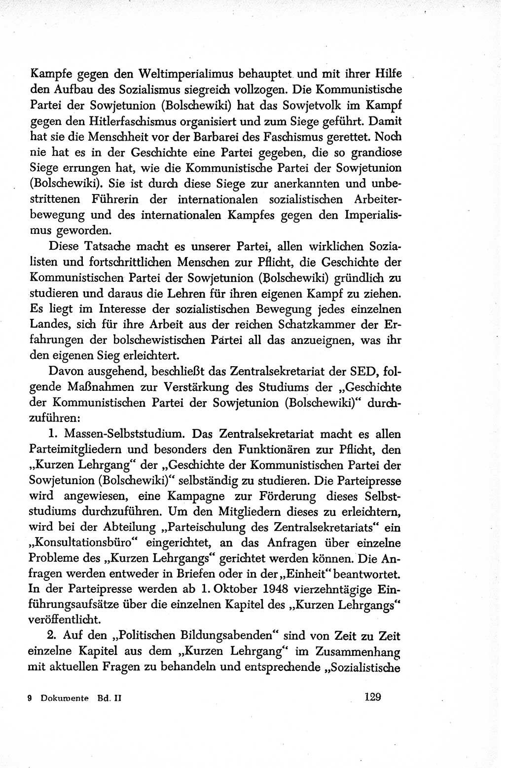 Dokumente der Sozialistischen Einheitspartei Deutschlands (SED) [Sowjetische Besatzungszone (SBZ) Deutschlands/Deutsche Demokratische Republik (DDR)] 1948-1950, Seite 129 (Dok. SED SBZ Dtl. DDR 1948-1950, S. 129)