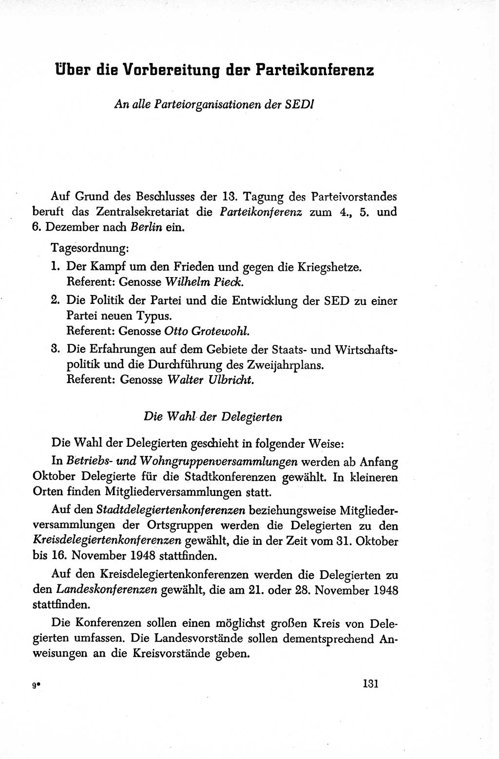 Dokumente der Sozialistischen Einheitspartei Deutschlands (SED) [Sowjetische Besatzungszone (SBZ) Deutschlands/Deutsche Demokratische Republik (DDR)] 1948-1950, Seite 131 (Dok. SED SBZ Dtl. DDR 1948-1950, S. 131)