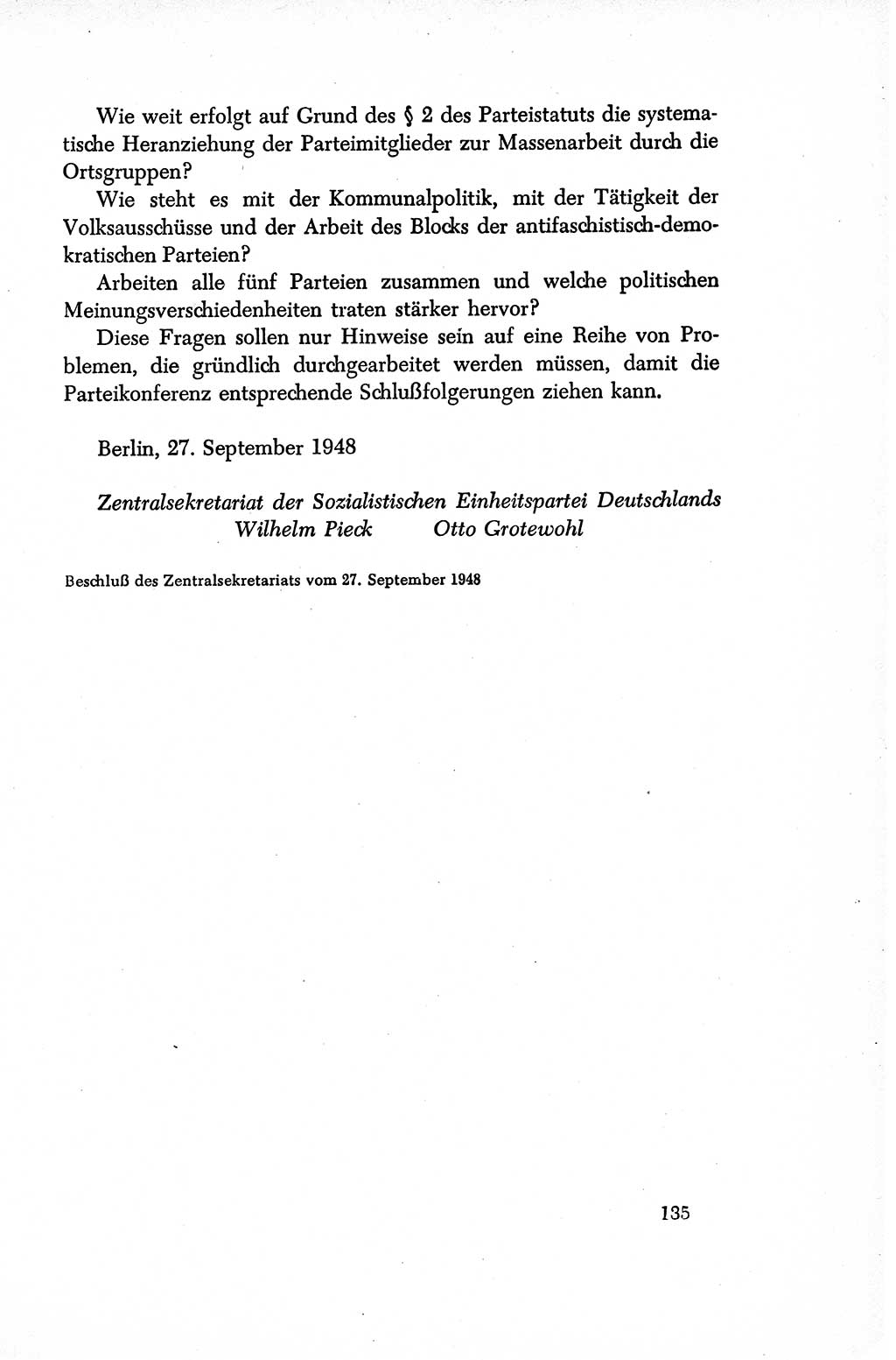 Dokumente der Sozialistischen Einheitspartei Deutschlands (SED) [Sowjetische Besatzungszone (SBZ) Deutschlands/Deutsche Demokratische Republik (DDR)] 1948-1950, Seite 135 (Dok. SED SBZ Dtl. DDR 1948-1950, S. 135)