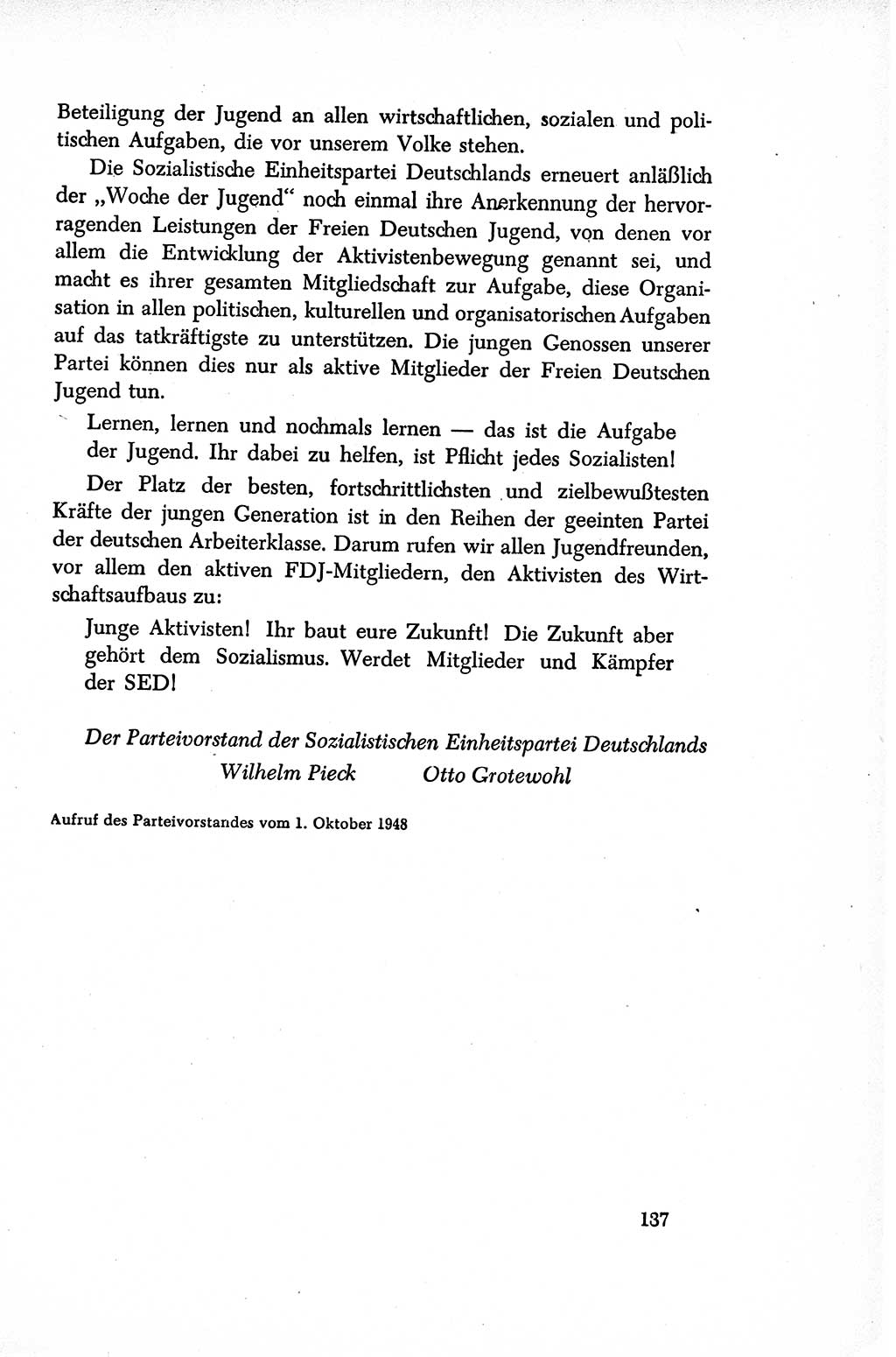 Dokumente der Sozialistischen Einheitspartei Deutschlands (SED) [Sowjetische Besatzungszone (SBZ) Deutschlands/Deutsche Demokratische Republik (DDR)] 1948-1950, Seite 137 (Dok. SED SBZ Dtl. DDR 1948-1950, S. 137)