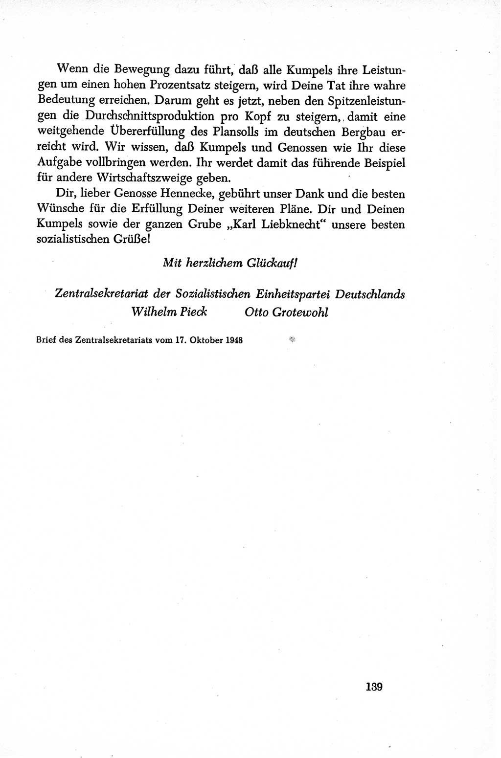 Dokumente der Sozialistischen Einheitspartei Deutschlands (SED) [Sowjetische Besatzungszone (SBZ) Deutschlands/Deutsche Demokratische Republik (DDR)] 1948-1950, Seite 139 (Dok. SED SBZ Dtl. DDR 1948-1950, S. 139)