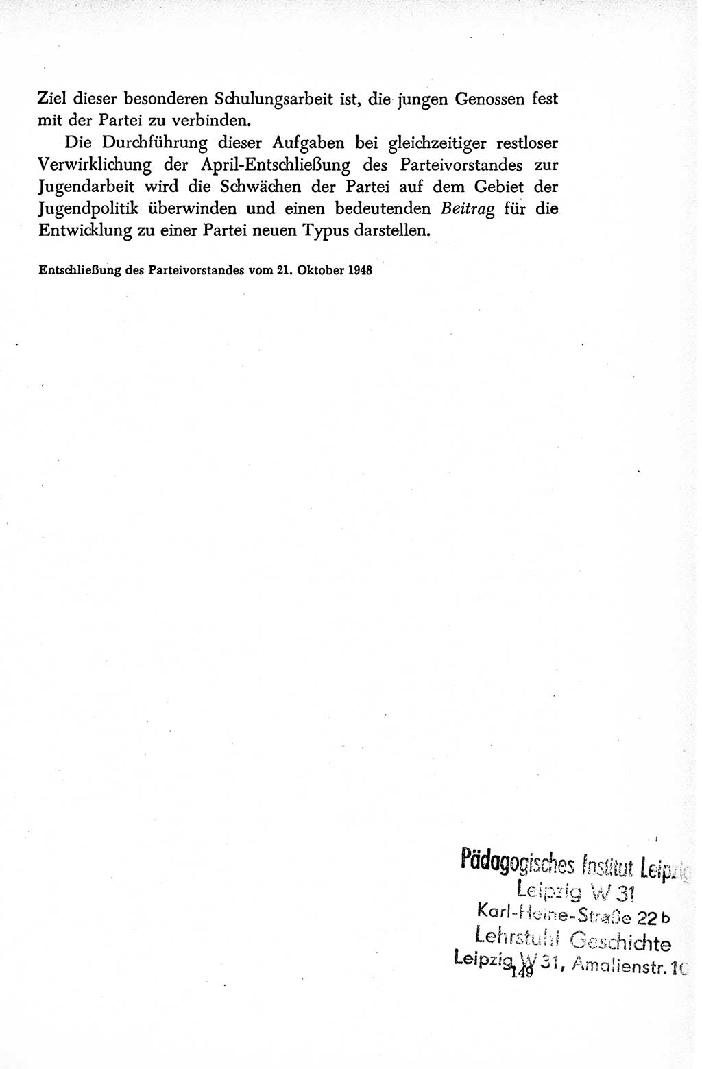 Dokumente der Sozialistischen Einheitspartei Deutschlands (SED) [Sowjetische Besatzungszone (SBZ) Deutschlands/Deutsche Demokratische Republik (DDR)] 1948-1950, Seite 149 (Dok. SED SBZ Dtl. DDR 1948-1950, S. 149)