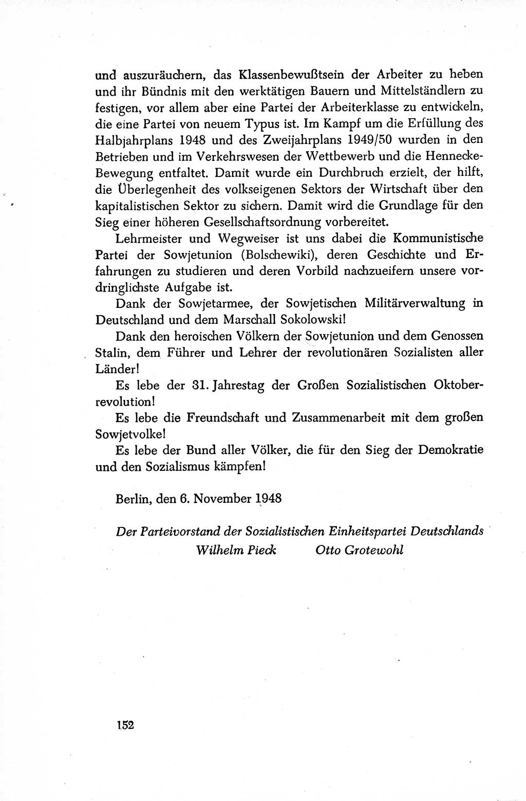 Dokumente der Sozialistischen Einheitspartei Deutschlands (SED) [Sowjetische Besatzungszone (SBZ) Deutschlands/Deutsche Demokratische Republik (DDR)] 1948-1950, Seite 152 (Dok. SED SBZ Dtl. DDR 1948-1950, S. 152)