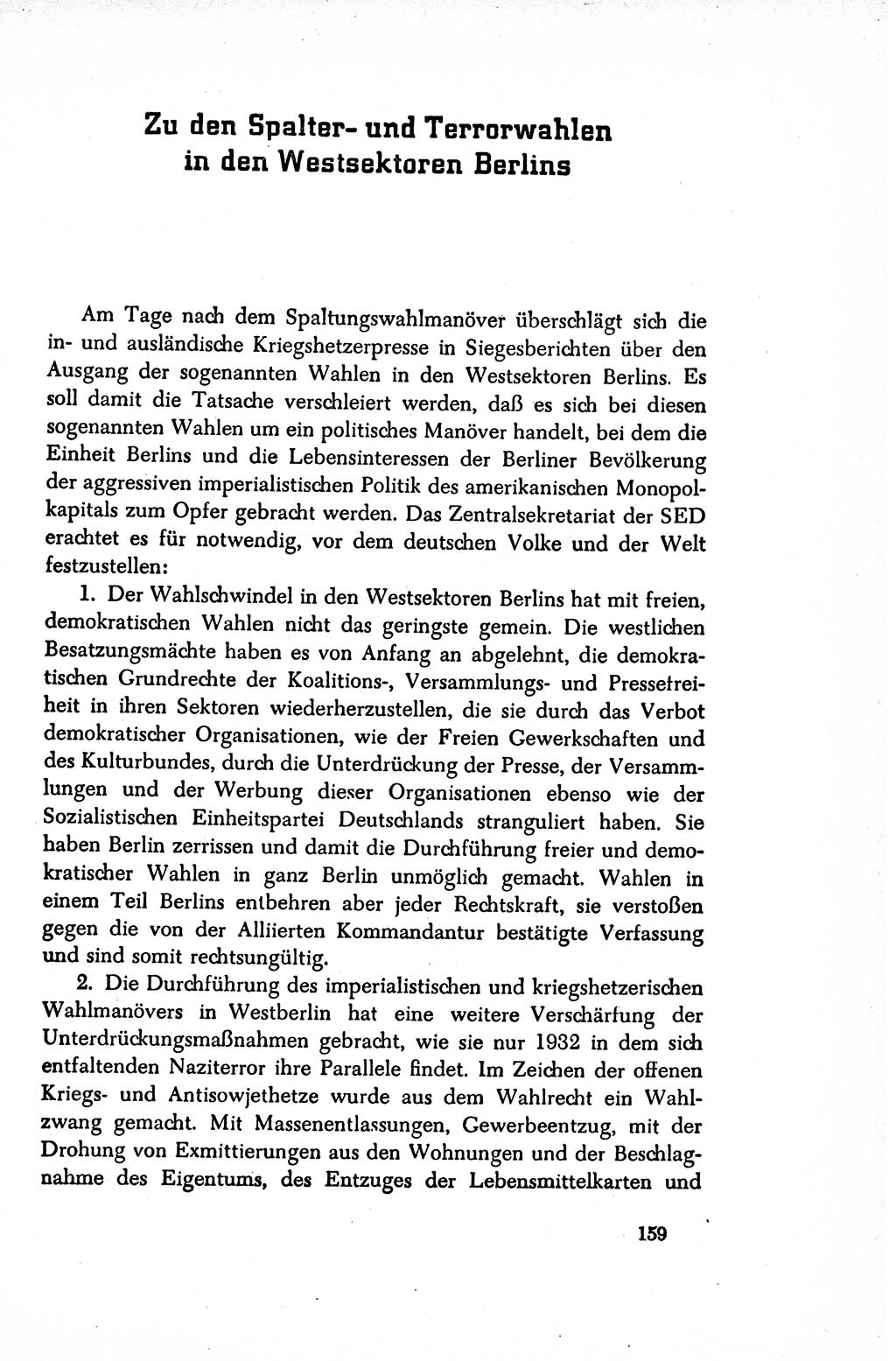 Dokumente der Sozialistischen Einheitspartei Deutschlands (SED) [Sowjetische Besatzungszone (SBZ) Deutschlands/Deutsche Demokratische Republik (DDR)] 1948-1950, Seite 159 (Dok. SED SBZ Dtl. DDR 1948-1950, S. 159)