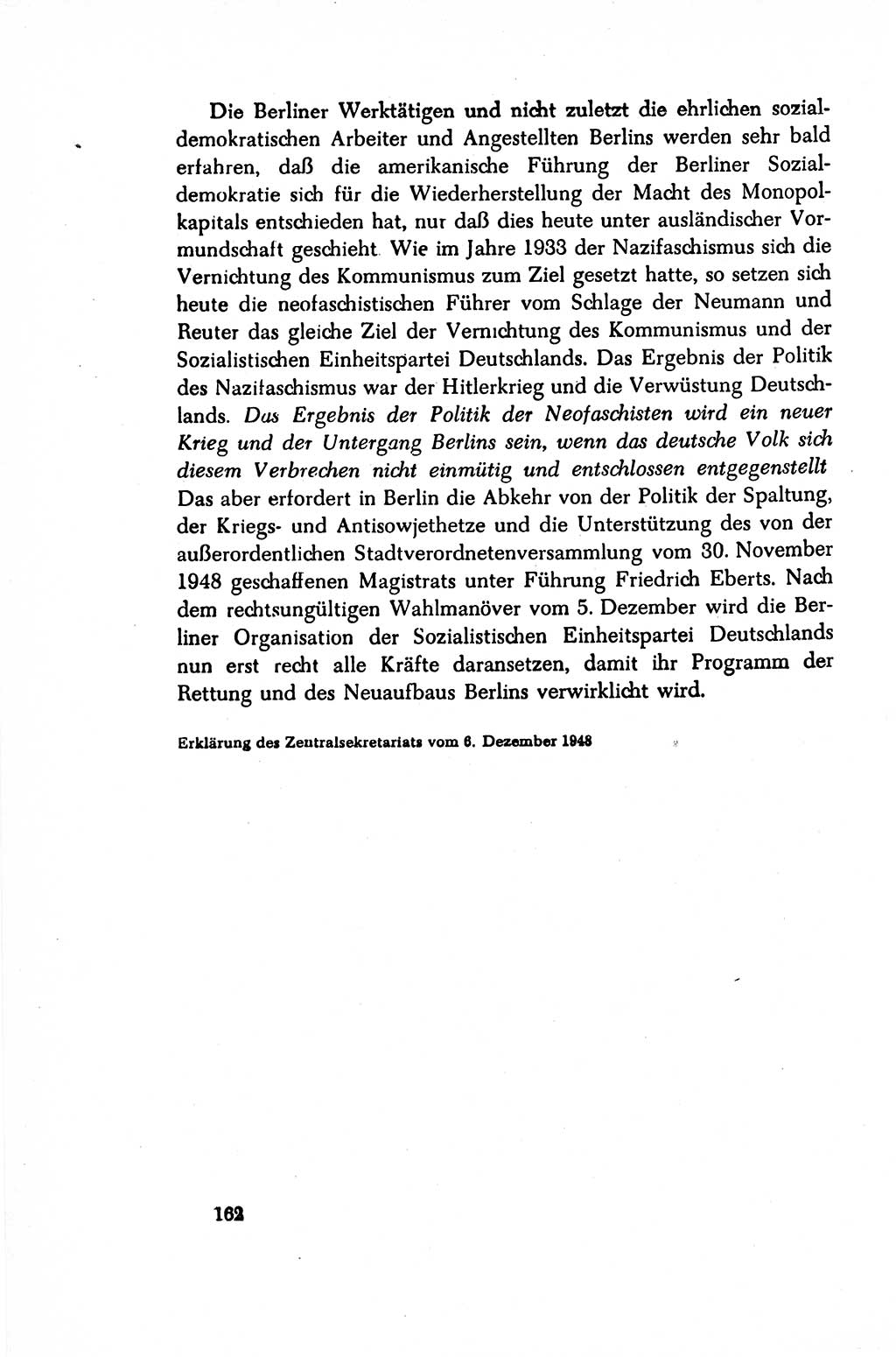 Dokumente der Sozialistischen Einheitspartei Deutschlands (SED) [Sowjetische Besatzungszone (SBZ) Deutschlands/Deutsche Demokratische Republik (DDR)] 1948-1950, Seite 162 (Dok. SED SBZ Dtl. DDR 1948-1950, S. 162)