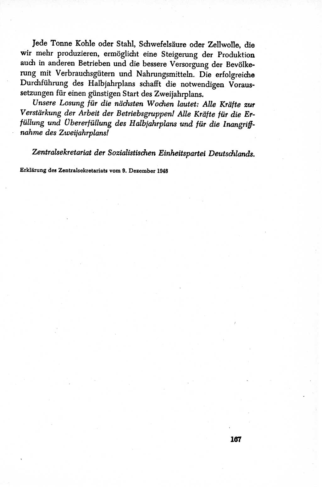 Dokumente der Sozialistischen Einheitspartei Deutschlands (SED) [Sowjetische Besatzungszone (SBZ) Deutschlands/Deutsche Demokratische Republik (DDR)] 1948-1950, Seite 167 (Dok. SED SBZ Dtl. DDR 1948-1950, S. 167)
