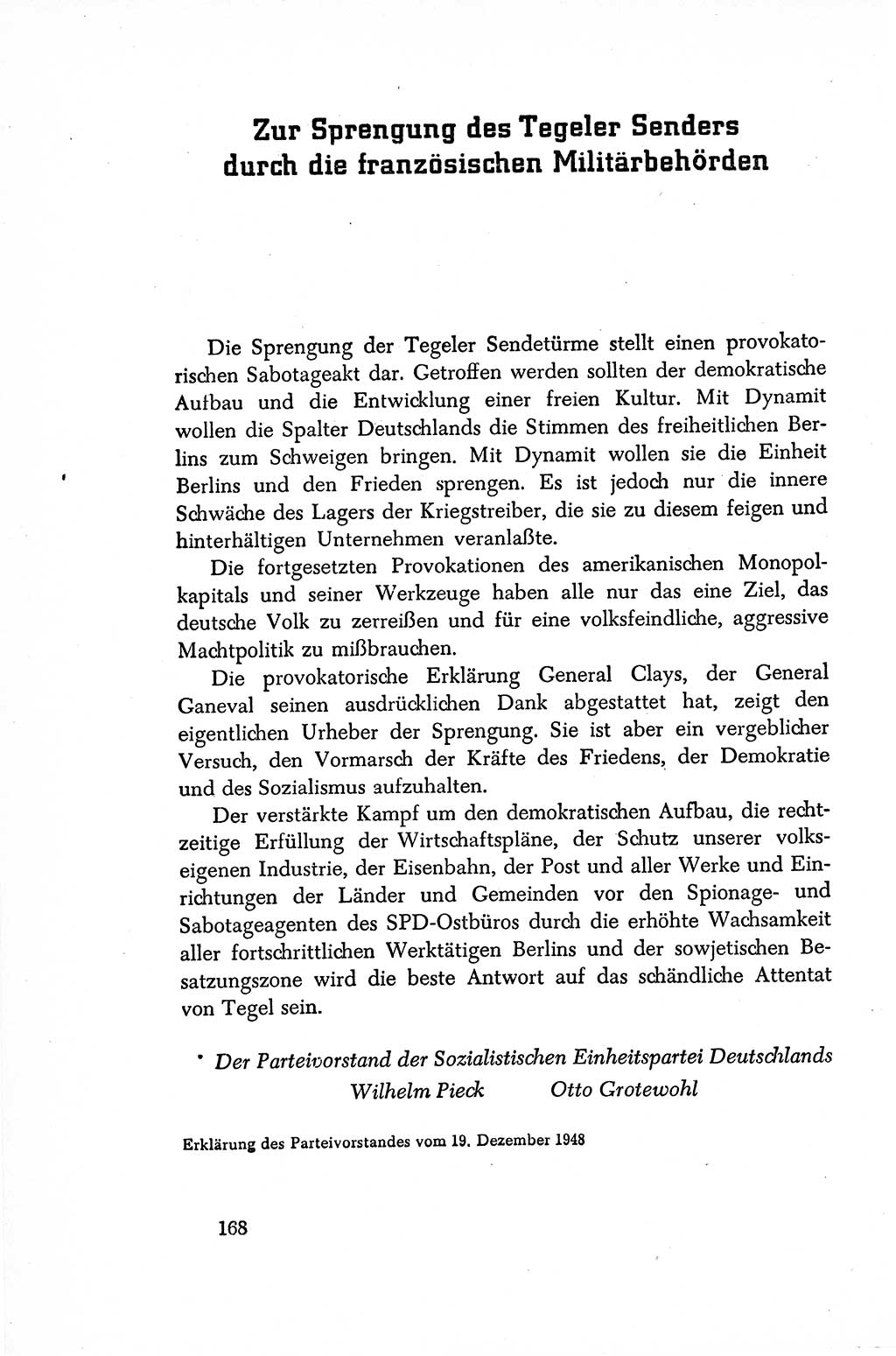 Dokumente der Sozialistischen Einheitspartei Deutschlands (SED) [Sowjetische Besatzungszone (SBZ) Deutschlands/Deutsche Demokratische Republik (DDR)] 1948-1950, Seite 168 (Dok. SED SBZ Dtl. DDR 1948-1950, S. 168)
