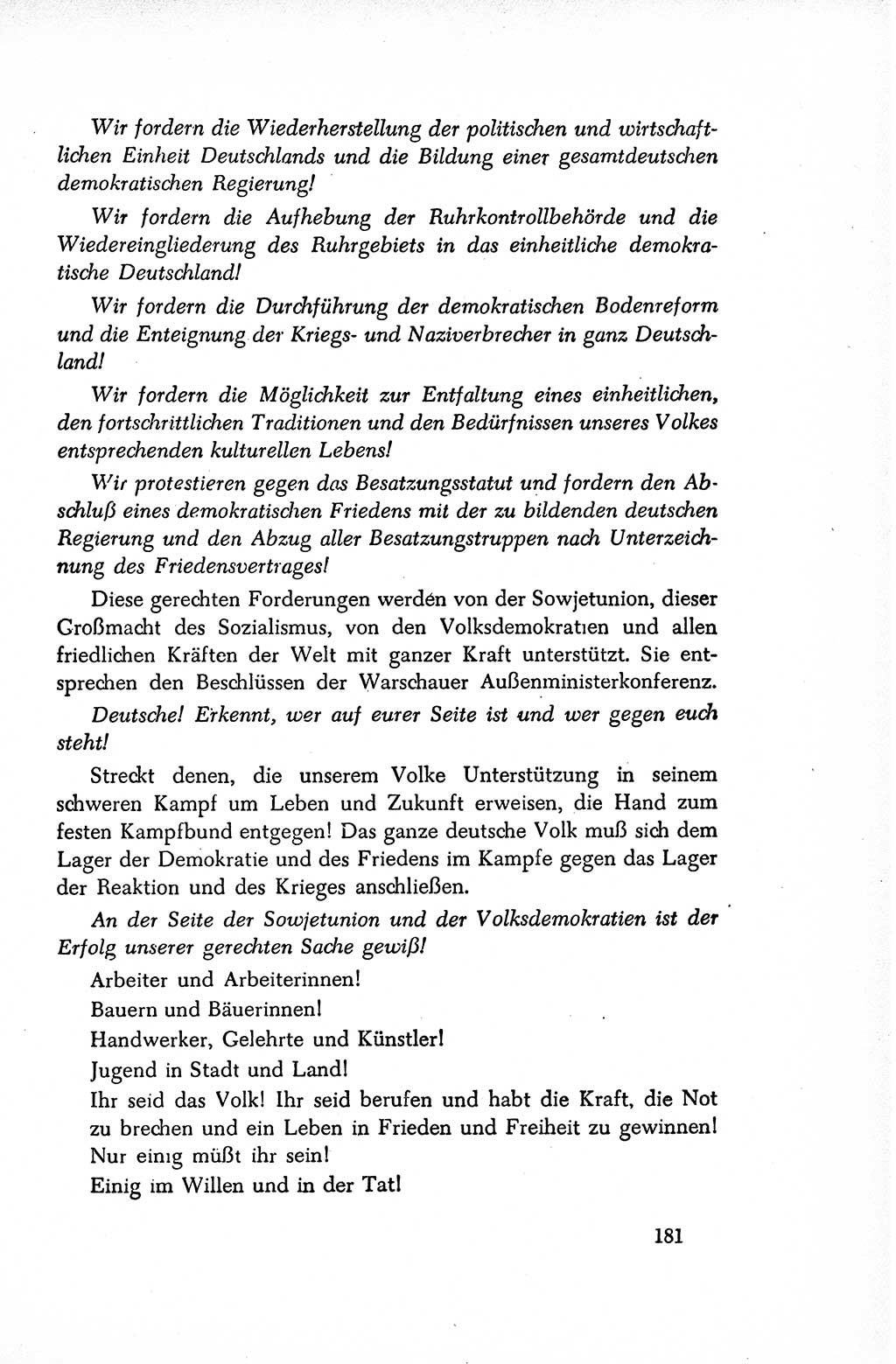 Dokumente der Sozialistischen Einheitspartei Deutschlands (SED) [Sowjetische Besatzungszone (SBZ) Deutschlands/Deutsche Demokratische Republik (DDR)] 1948-1950, Seite 181 (Dok. SED SBZ Dtl. DDR 1948-1950, S. 181)