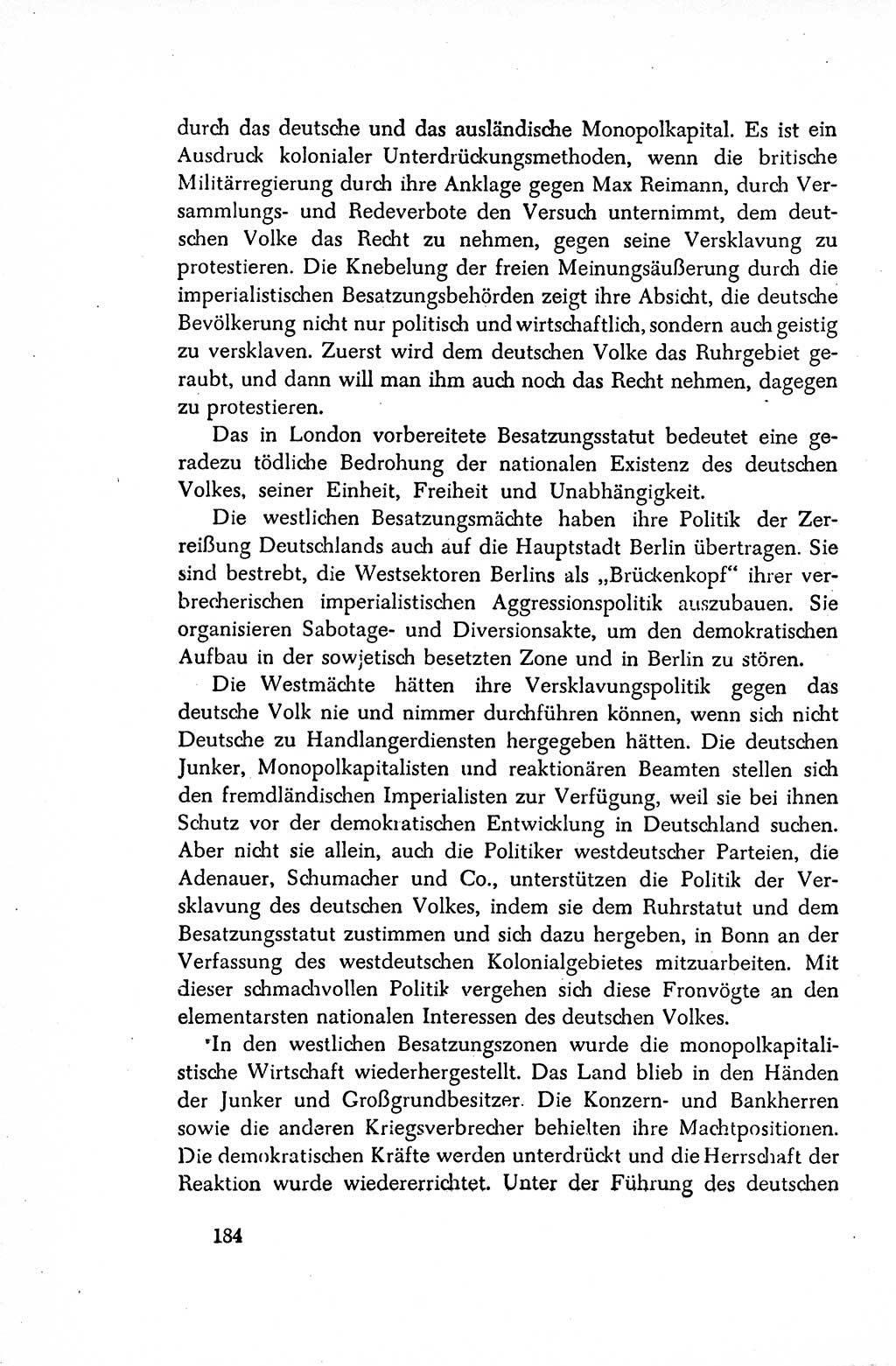 Dokumente der Sozialistischen Einheitspartei Deutschlands (SED) [Sowjetische Besatzungszone (SBZ) Deutschlands/Deutsche Demokratische Republik (DDR)] 1948-1950, Seite 184 (Dok. SED SBZ Dtl. DDR 1948-1950, S. 184)