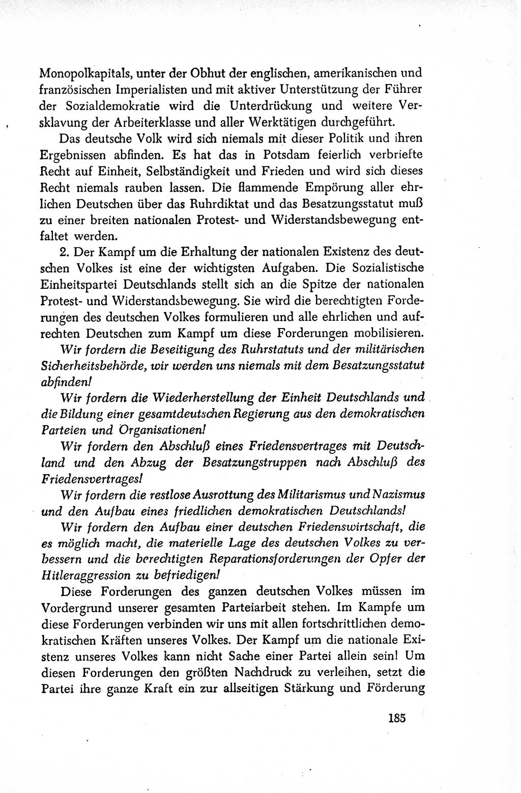 Dokumente der Sozialistischen Einheitspartei Deutschlands (SED) [Sowjetische Besatzungszone (SBZ) Deutschlands/Deutsche Demokratische Republik (DDR)] 1948-1950, Seite 185 (Dok. SED SBZ Dtl. DDR 1948-1950, S. 185)