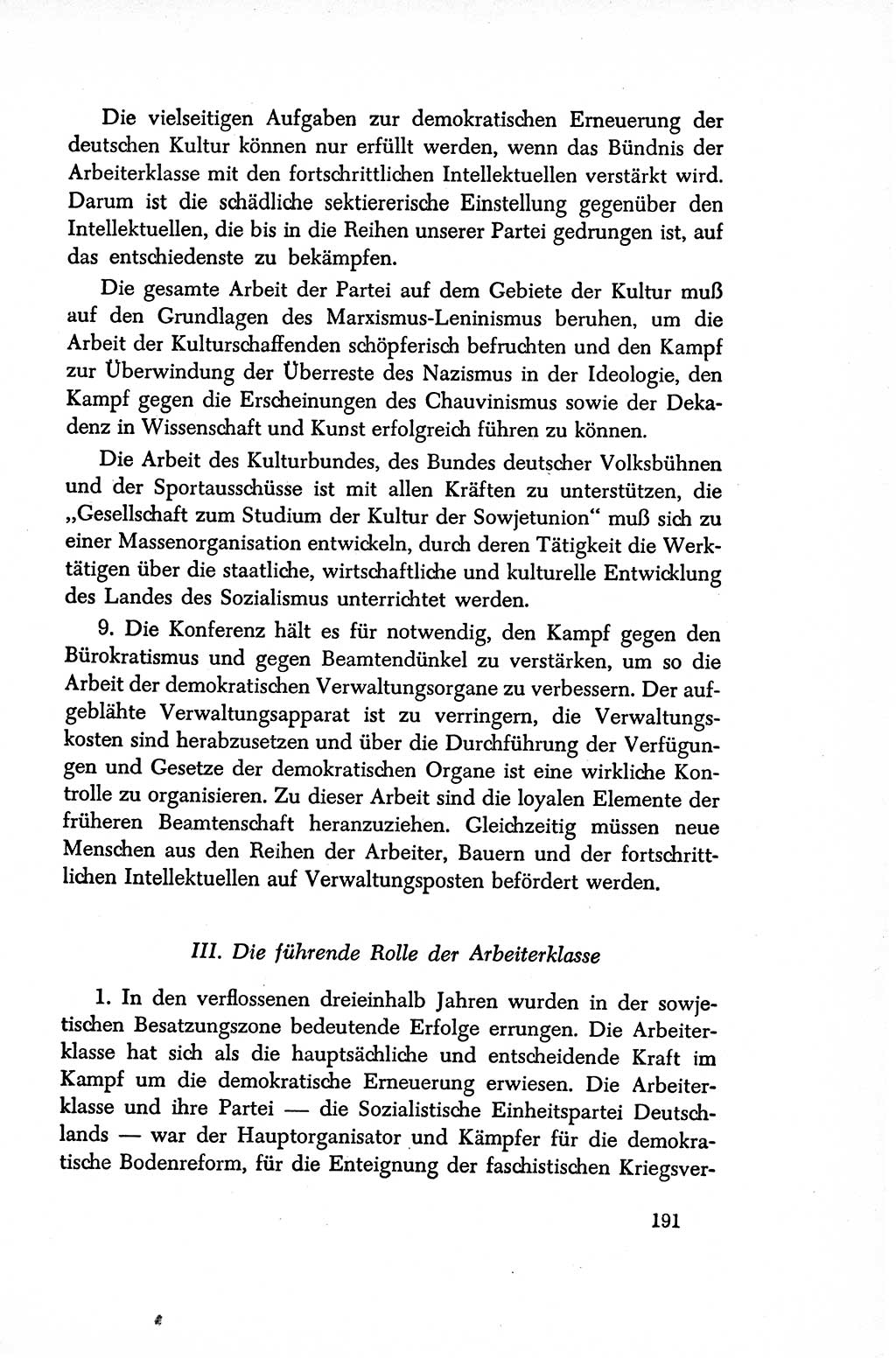 Dokumente der Sozialistischen Einheitspartei Deutschlands (SED) [Sowjetische Besatzungszone (SBZ) Deutschlands/Deutsche Demokratische Republik (DDR)] 1948-1950, Seite 191 (Dok. SED SBZ Dtl. DDR 1948-1950, S. 191)