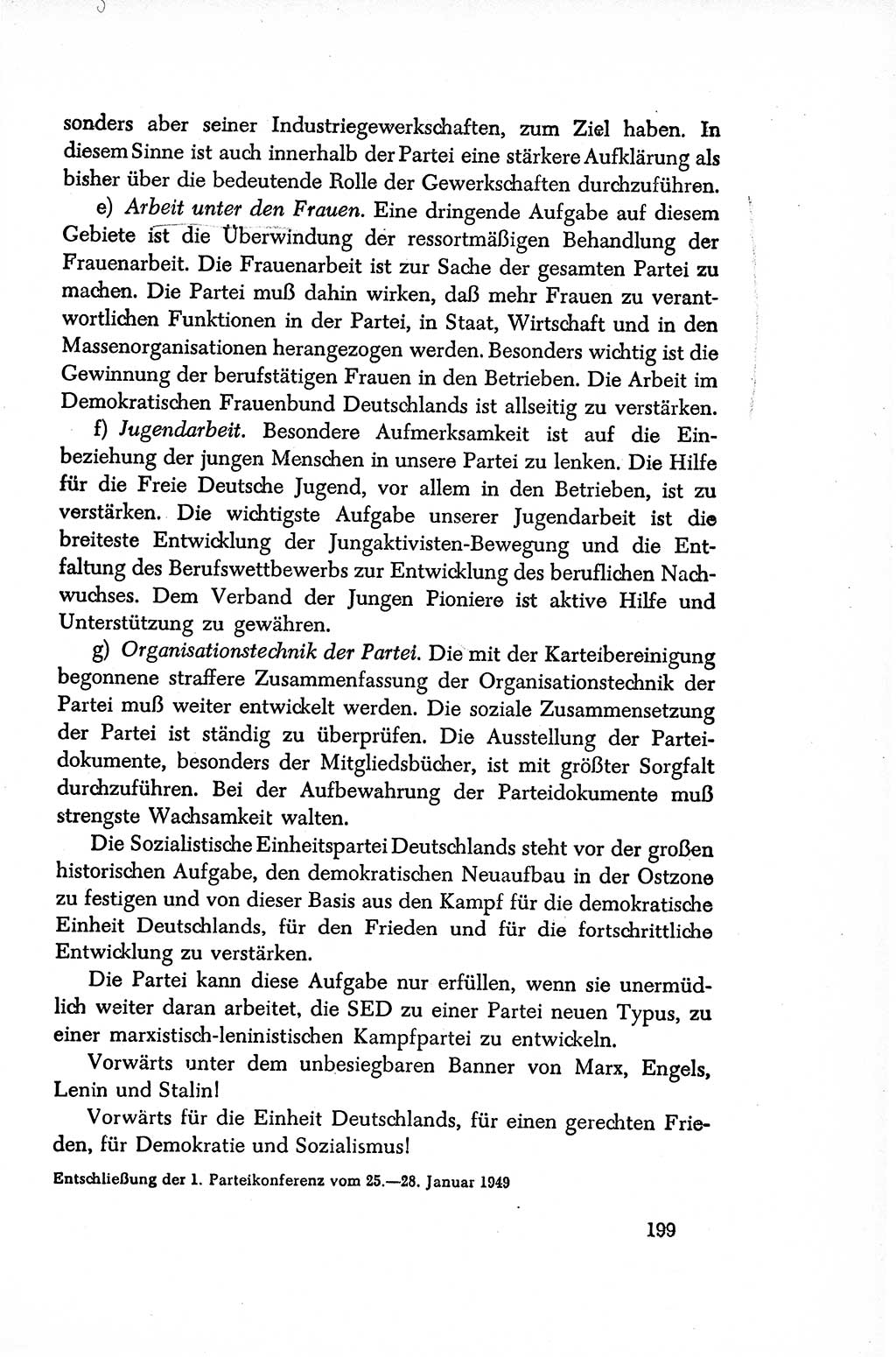 Dokumente der Sozialistischen Einheitspartei Deutschlands (SED) [Sowjetische Besatzungszone (SBZ) Deutschlands/Deutsche Demokratische Republik (DDR)] 1948-1950, Seite 199 (Dok. SED SBZ Dtl. DDR 1948-1950, S. 199)