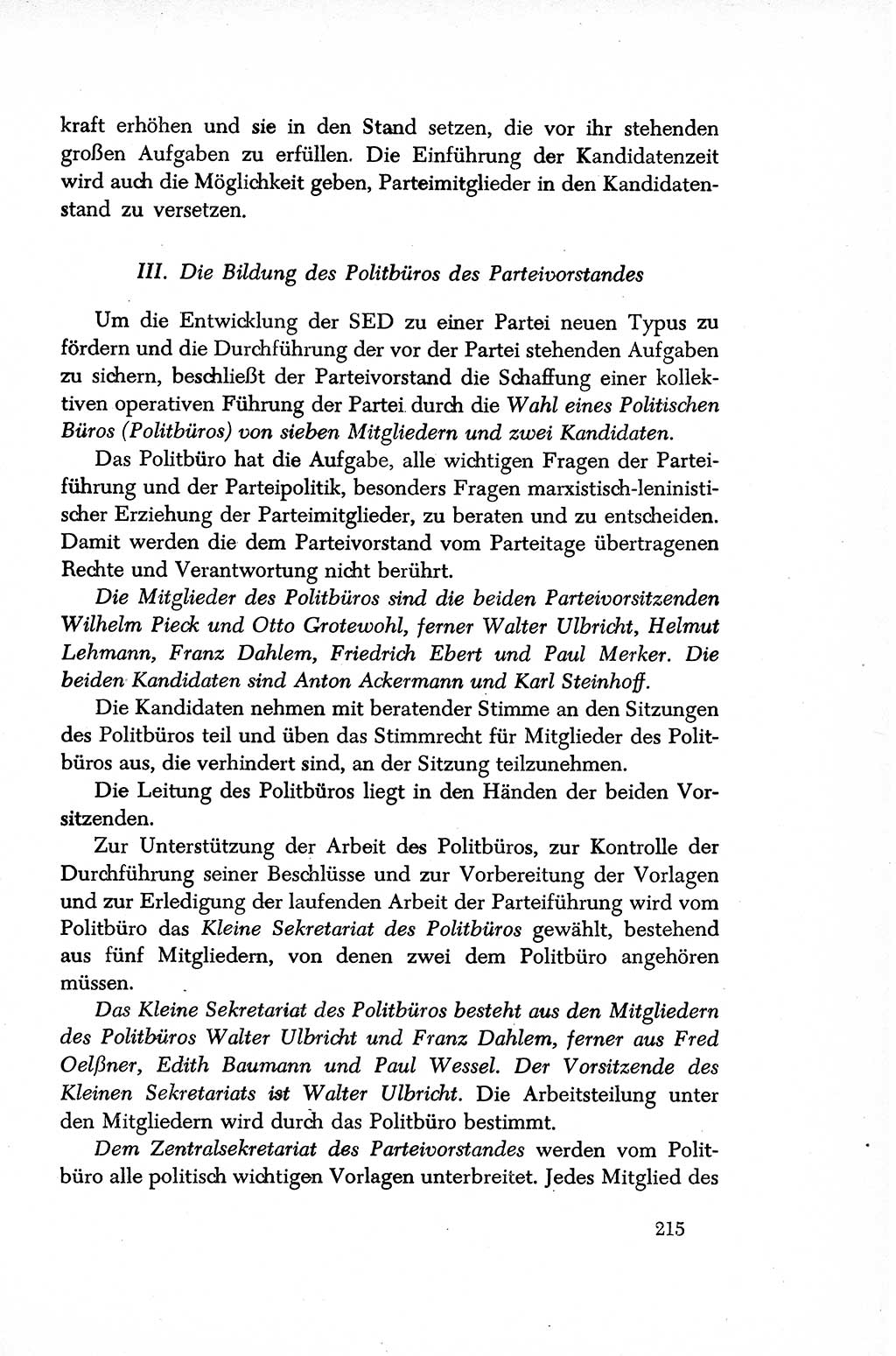 Dokumente der Sozialistischen Einheitspartei Deutschlands (SED) [Sowjetische Besatzungszone (SBZ) Deutschlands/Deutsche Demokratische Republik (DDR)] 1948-1950, Seite 215 (Dok. SED SBZ Dtl. DDR 1948-1950, S. 215)