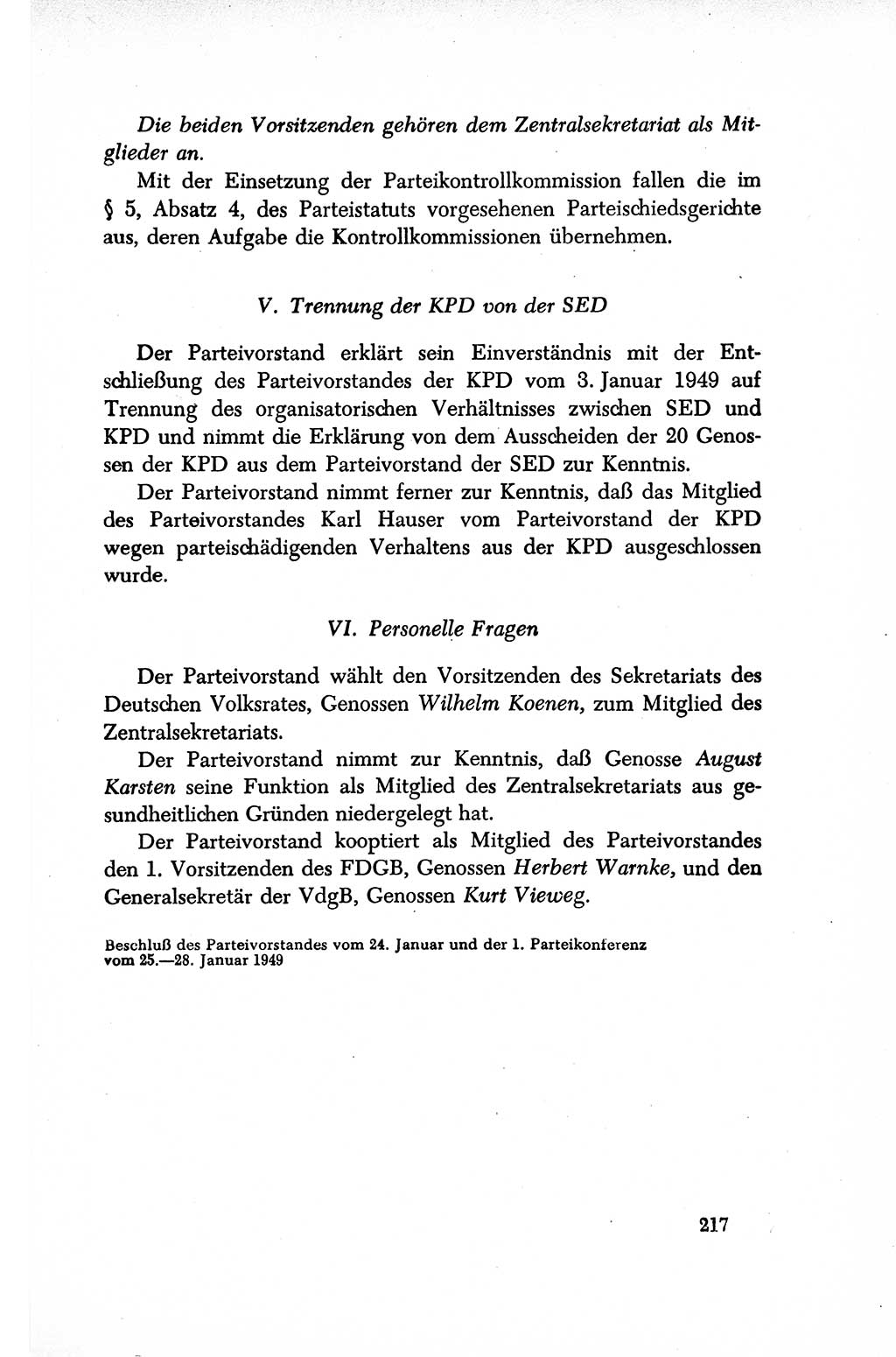 Dokumente der Sozialistischen Einheitspartei Deutschlands (SED) [Sowjetische Besatzungszone (SBZ) Deutschlands/Deutsche Demokratische Republik (DDR)] 1948-1950, Seite 217 (Dok. SED SBZ Dtl. DDR 1948-1950, S. 217)