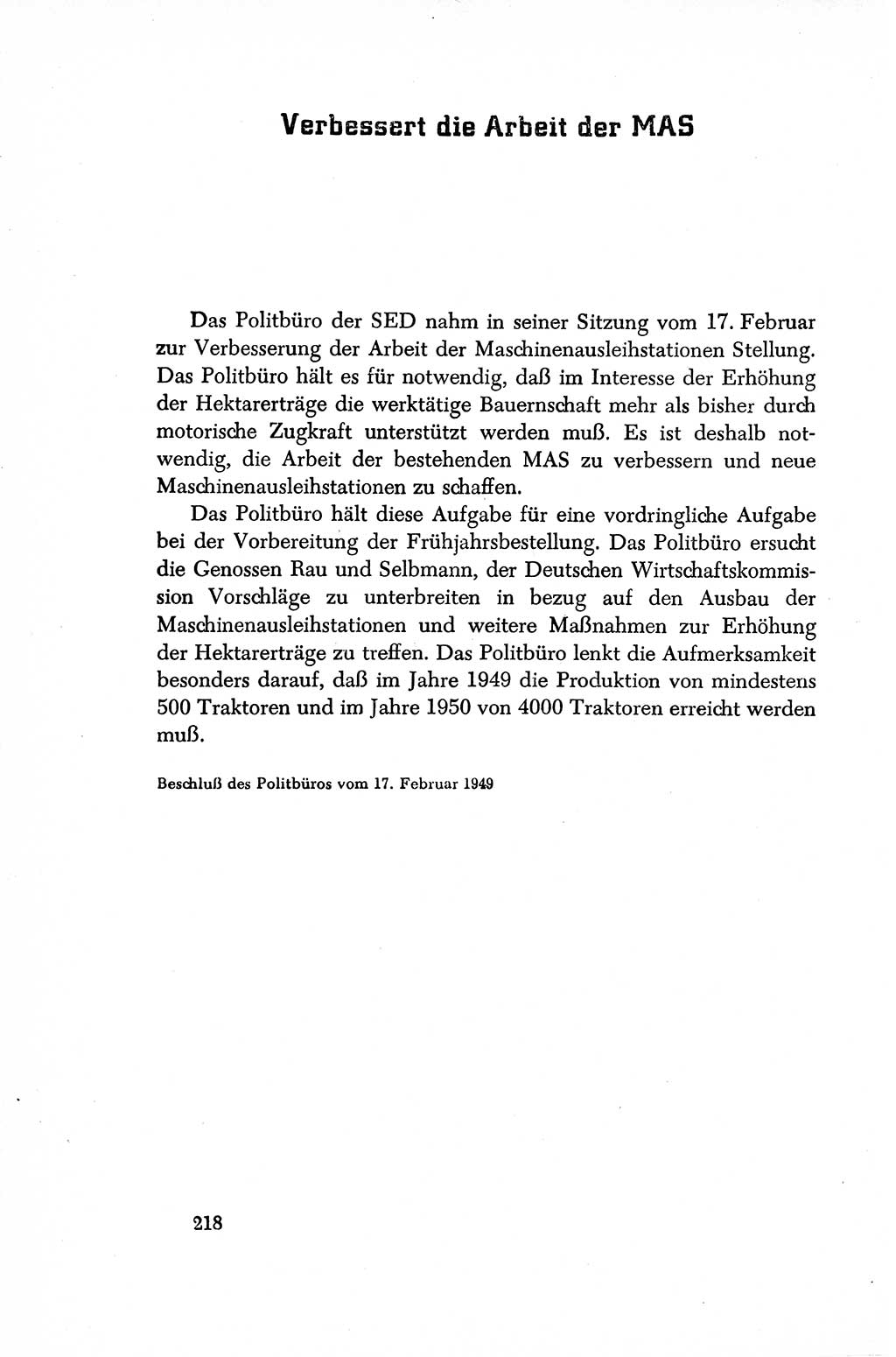 Dokumente der Sozialistischen Einheitspartei Deutschlands (SED) [Sowjetische Besatzungszone (SBZ) Deutschlands/Deutsche Demokratische Republik (DDR)] 1948-1950, Seite 218 (Dok. SED SBZ Dtl. DDR 1948-1950, S. 218)