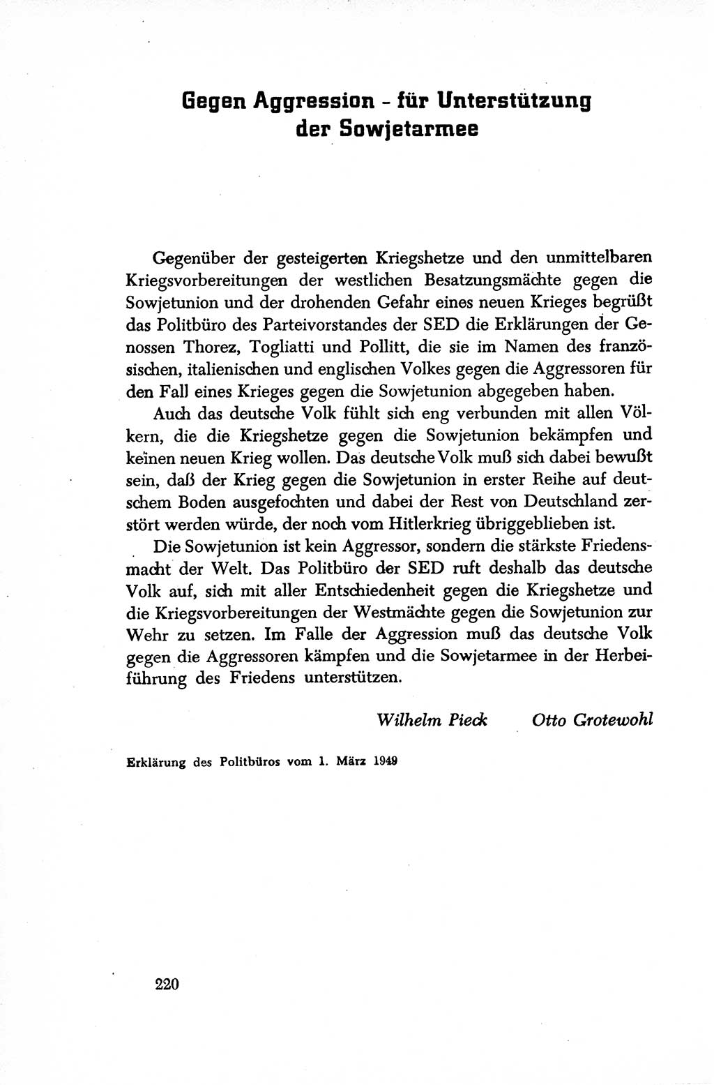 Dokumente der Sozialistischen Einheitspartei Deutschlands (SED) [Sowjetische Besatzungszone (SBZ) Deutschlands/Deutsche Demokratische Republik (DDR)] 1948-1950, Seite 220 (Dok. SED SBZ Dtl. DDR 1948-1950, S. 220)