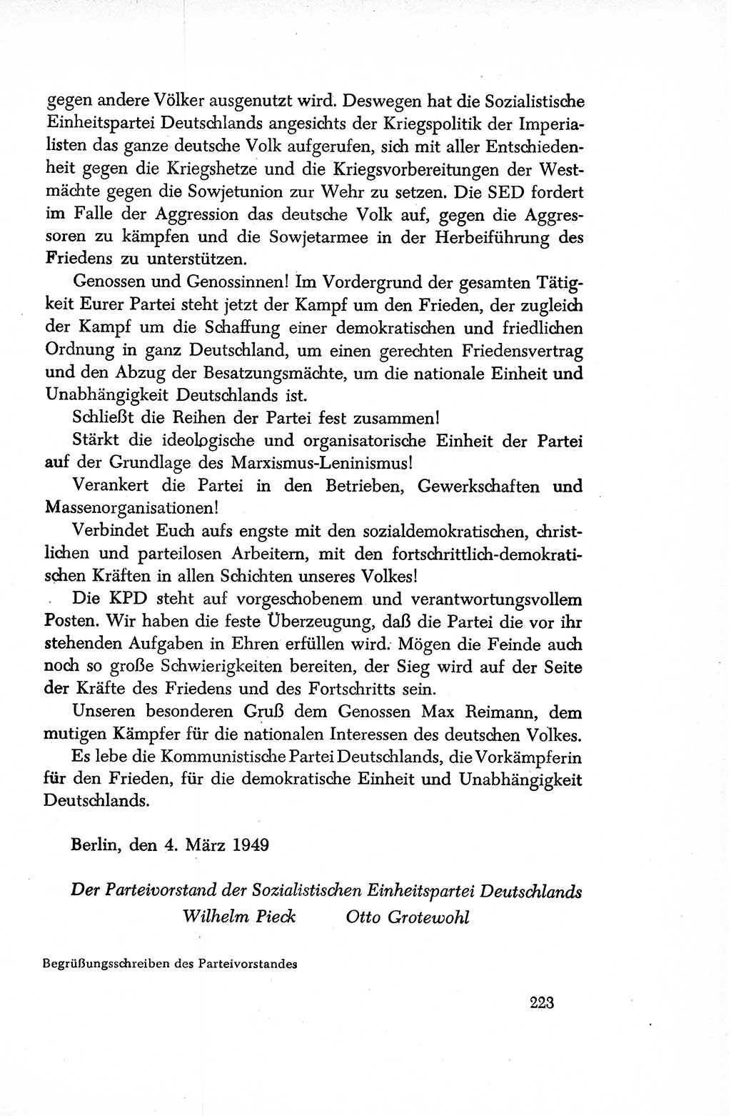 Dokumente der Sozialistischen Einheitspartei Deutschlands (SED) [Sowjetische Besatzungszone (SBZ) Deutschlands/Deutsche Demokratische Republik (DDR)] 1948-1950, Seite 223 (Dok. SED SBZ Dtl. DDR 1948-1950, S. 223)