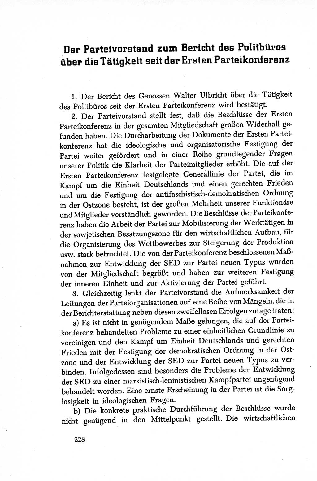 Dokumente der Sozialistischen Einheitspartei Deutschlands (SED) [Sowjetische Besatzungszone (SBZ) Deutschlands/Deutsche Demokratische Republik (DDR)] 1948-1950, Seite 228 (Dok. SED SBZ Dtl. DDR 1948-1950, S. 228)