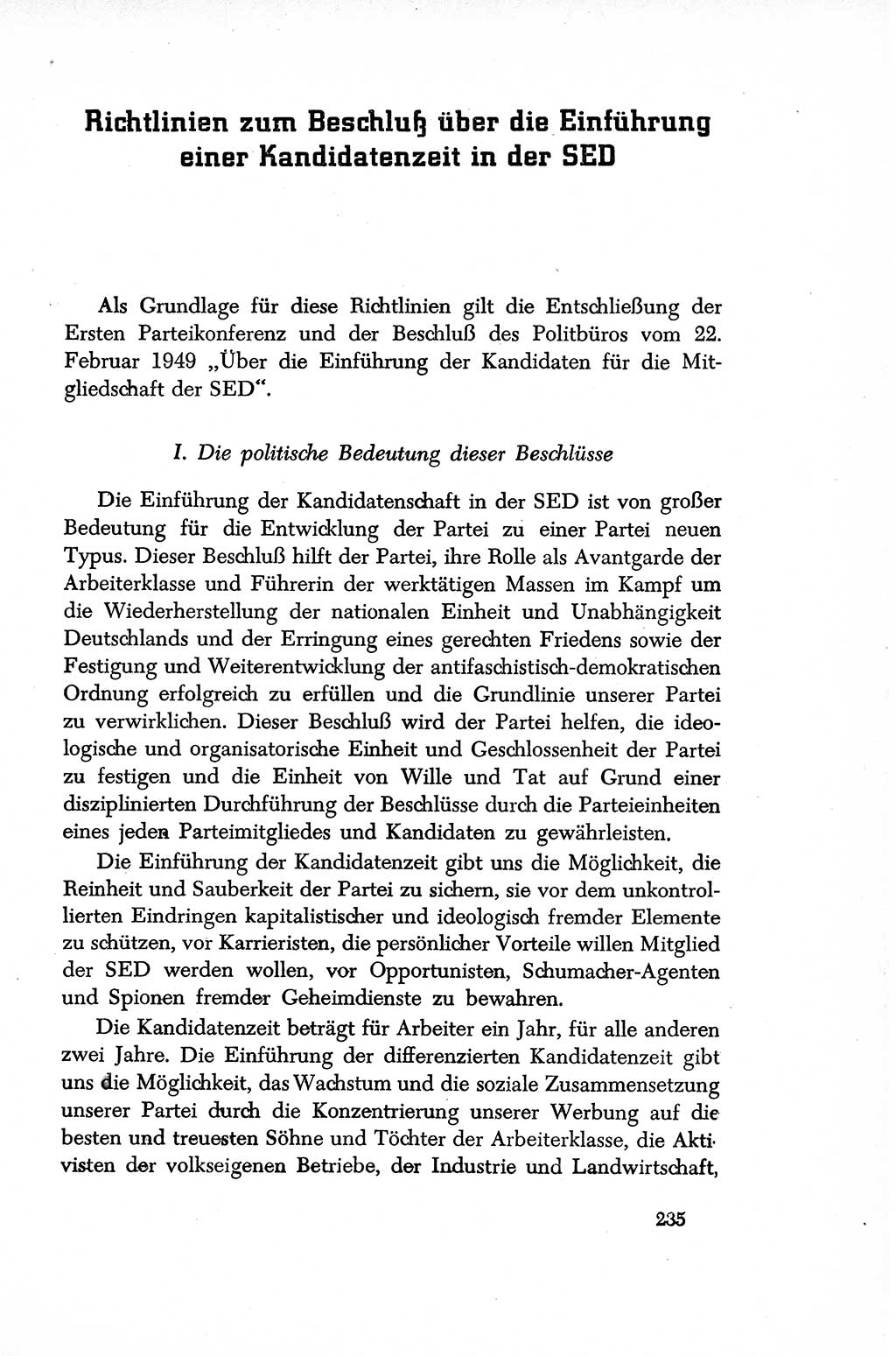 Dokumente der Sozialistischen Einheitspartei Deutschlands (SED) [Sowjetische Besatzungszone (SBZ) Deutschlands/Deutsche Demokratische Republik (DDR)] 1948-1950, Seite 235 (Dok. SED SBZ Dtl. DDR 1948-1950, S. 235)