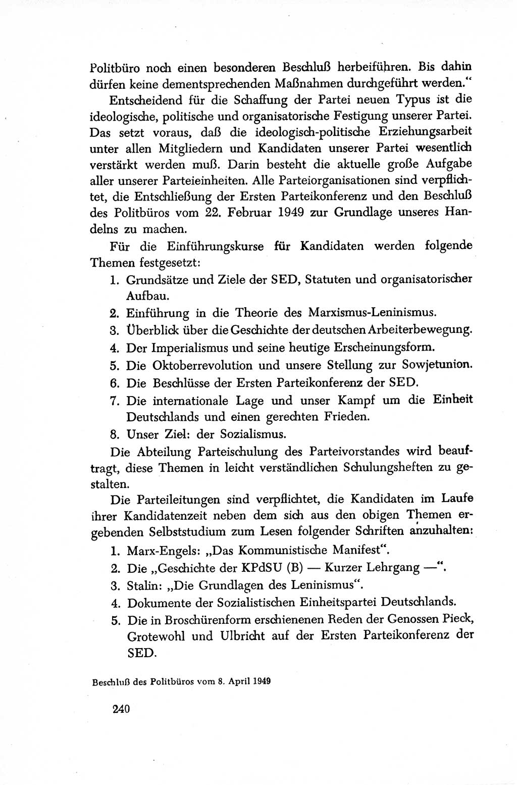 Dokumente der Sozialistischen Einheitspartei Deutschlands (SED) [Sowjetische Besatzungszone (SBZ) Deutschlands/Deutsche Demokratische Republik (DDR)] 1948-1950, Seite 240 (Dok. SED SBZ Dtl. DDR 1948-1950, S. 240)