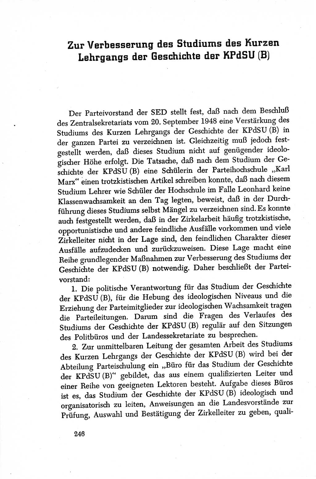 Dokumente der Sozialistischen Einheitspartei Deutschlands (SED) [Sowjetische Besatzungszone (SBZ) Deutschlands/Deutsche Demokratische Republik (DDR)] 1948-1950, Seite 246 (Dok. SED SBZ Dtl. DDR 1948-1950, S. 246)