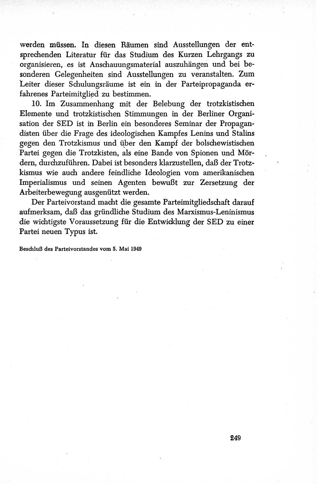 Dokumente der Sozialistischen Einheitspartei Deutschlands (SED) [Sowjetische Besatzungszone (SBZ) Deutschlands/Deutsche Demokratische Republik (DDR)] 1948-1950, Seite 249 (Dok. SED SBZ Dtl. DDR 1948-1950, S. 249)