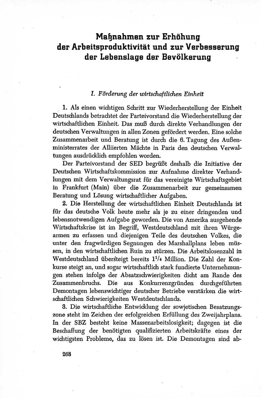 Dokumente der Sozialistischen Einheitspartei Deutschlands (SED) [Sowjetische Besatzungszone (SBZ) Deutschlands/Deutsche Demokratische Republik (DDR)] 1948-1950, Seite 268 (Dok. SED SBZ Dtl. DDR 1948-1950, S. 268)