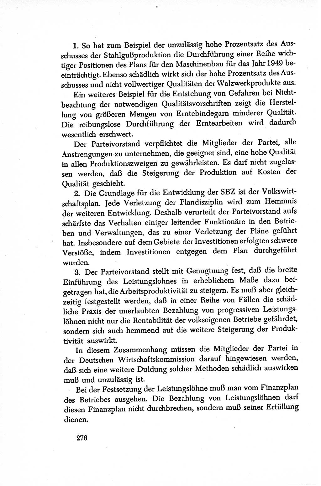 Dokumente der Sozialistischen Einheitspartei Deutschlands (SED) [Sowjetische Besatzungszone (SBZ) Deutschlands/Deutsche Demokratische Republik (DDR)] 1948-1950, Seite 276 (Dok. SED SBZ Dtl. DDR 1948-1950, S. 276)