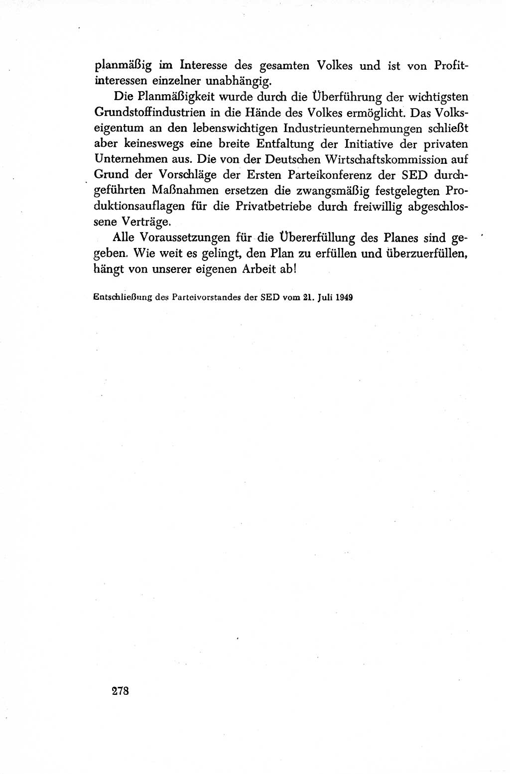 Dokumente der Sozialistischen Einheitspartei Deutschlands (SED) [Sowjetische Besatzungszone (SBZ) Deutschlands/Deutsche Demokratische Republik (DDR)] 1948-1950, Seite 278 (Dok. SED SBZ Dtl. DDR 1948-1950, S. 278)