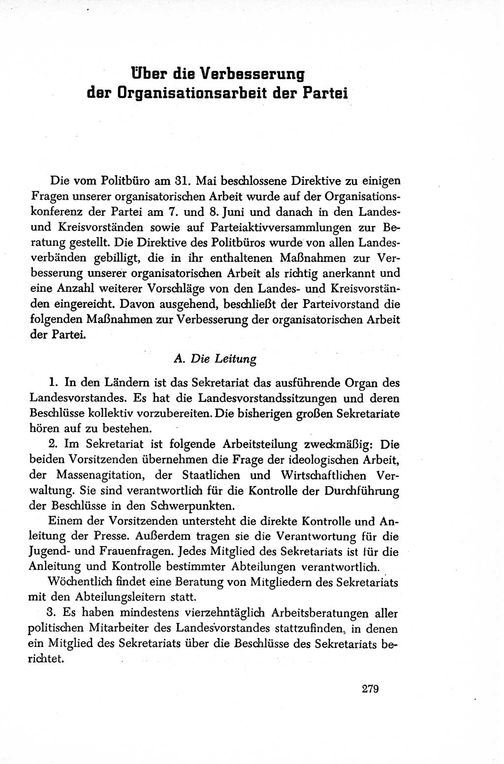 Dokumente der Sozialistischen Einheitspartei Deutschlands (SED) [Sowjetische Besatzungszone (SBZ) Deutschlands/Deutsche Demokratische Republik (DDR)] 1948-1950, Seite 279 (Dok. SED SBZ Dtl. DDR 1948-1950, S. 279)