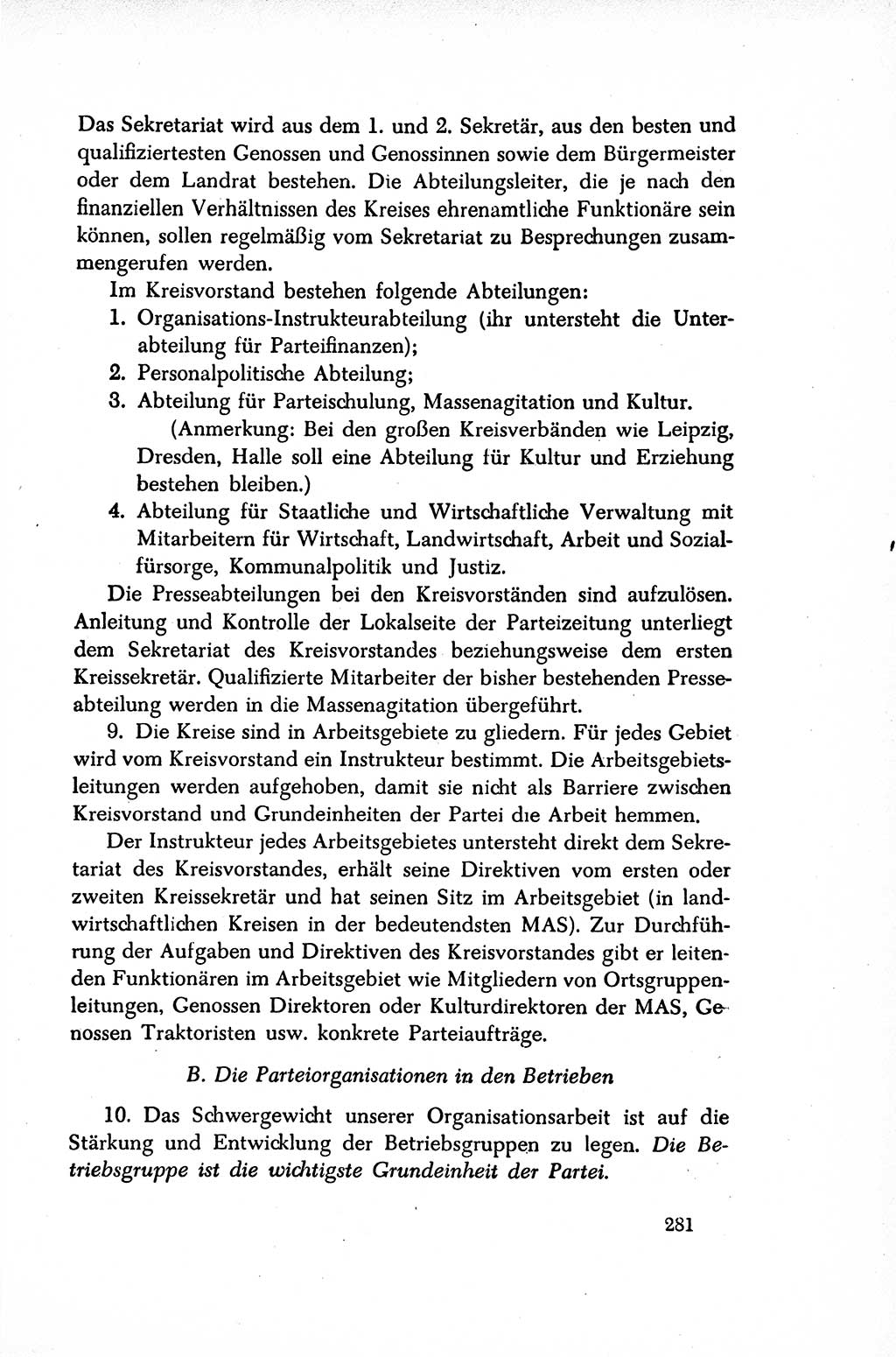 Dokumente der Sozialistischen Einheitspartei Deutschlands (SED) [Sowjetische Besatzungszone (SBZ) Deutschlands/Deutsche Demokratische Republik (DDR)] 1948-1950, Seite 281 (Dok. SED SBZ Dtl. DDR 1948-1950, S. 281)