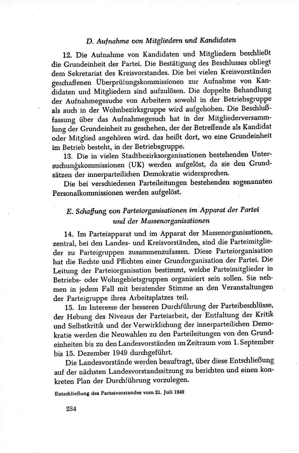 Dokumente der Sozialistischen Einheitspartei Deutschlands (SED) [Sowjetische Besatzungszone (SBZ) Deutschlands/Deutsche Demokratische Republik (DDR)] 1948-1950, Seite 284 (Dok. SED SBZ Dtl. DDR 1948-1950, S. 284)