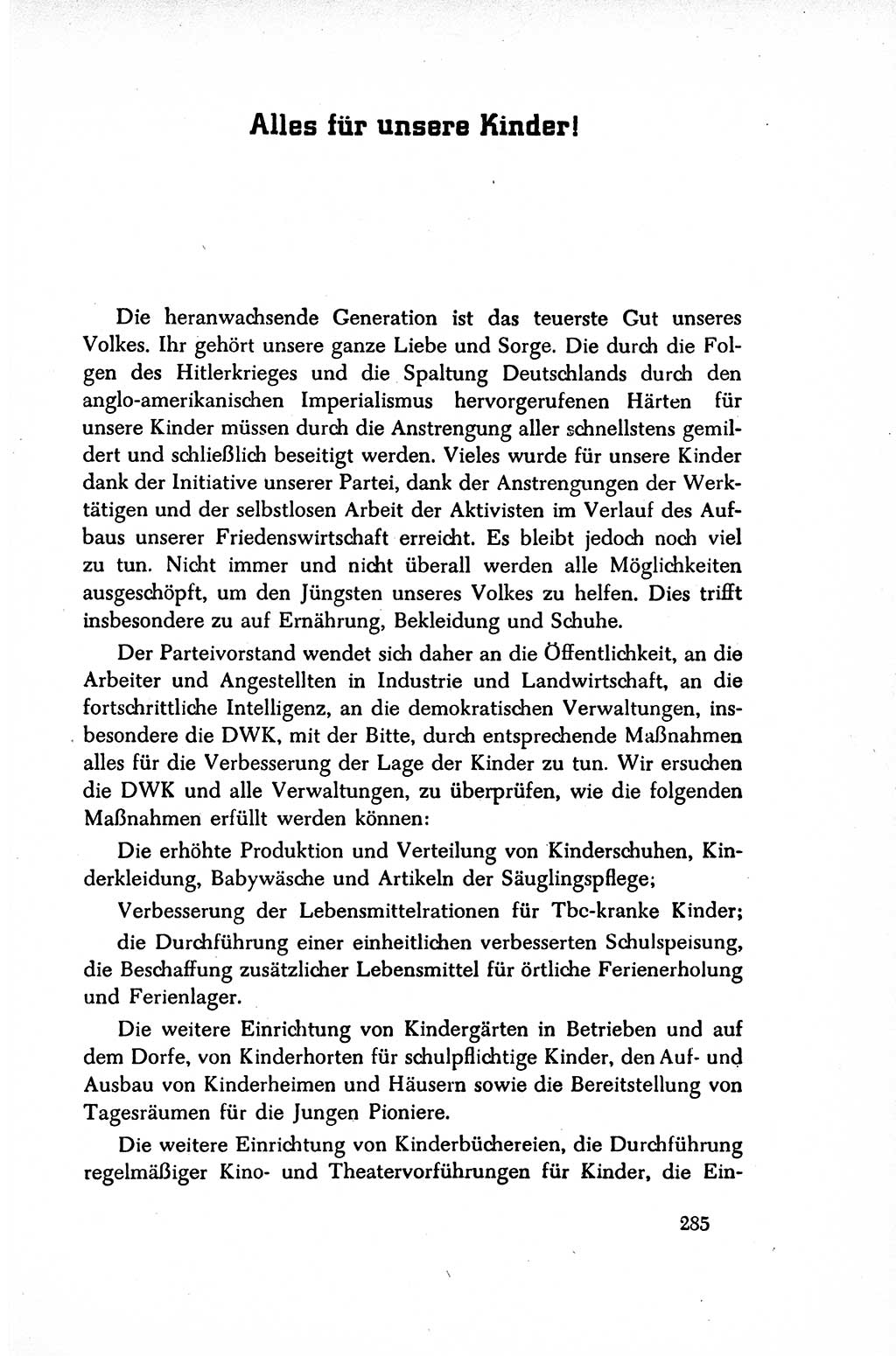 Dokumente der Sozialistischen Einheitspartei Deutschlands (SED) [Sowjetische Besatzungszone (SBZ) Deutschlands/Deutsche Demokratische Republik (DDR)] 1948-1950, Seite 285 (Dok. SED SBZ Dtl. DDR 1948-1950, S. 285)