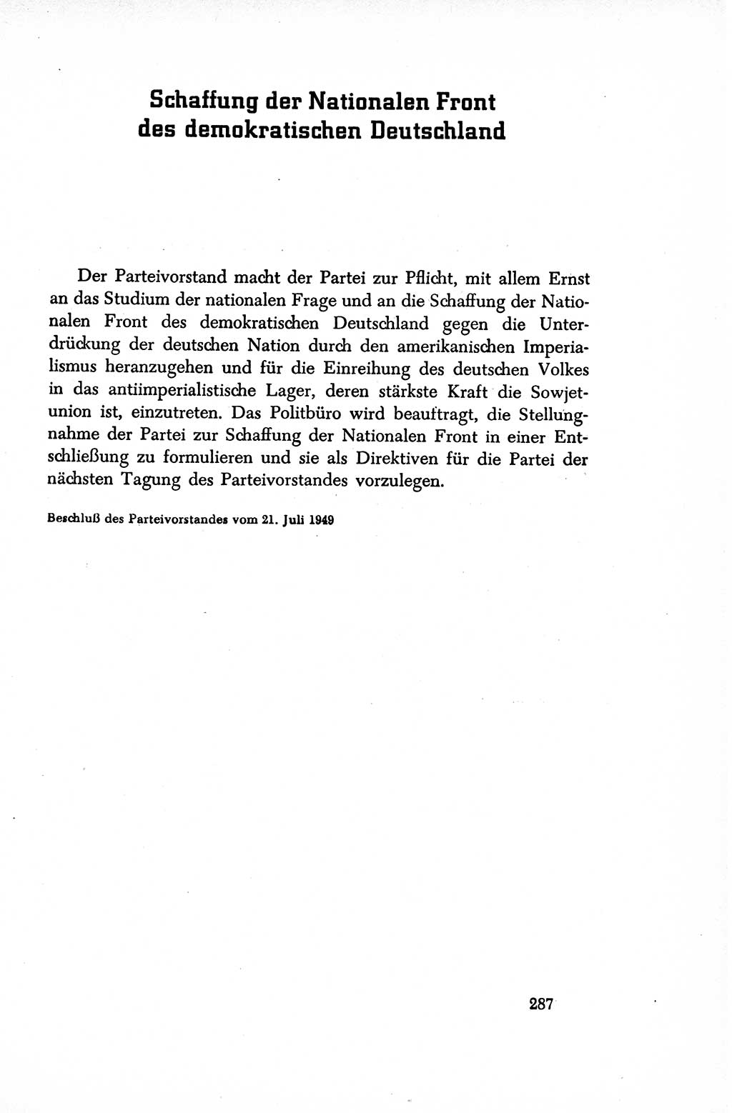 Dokumente der Sozialistischen Einheitspartei Deutschlands (SED) [Sowjetische Besatzungszone (SBZ) Deutschlands/Deutsche Demokratische Republik (DDR)] 1948-1950, Seite 287 (Dok. SED SBZ Dtl. DDR 1948-1950, S. 287)