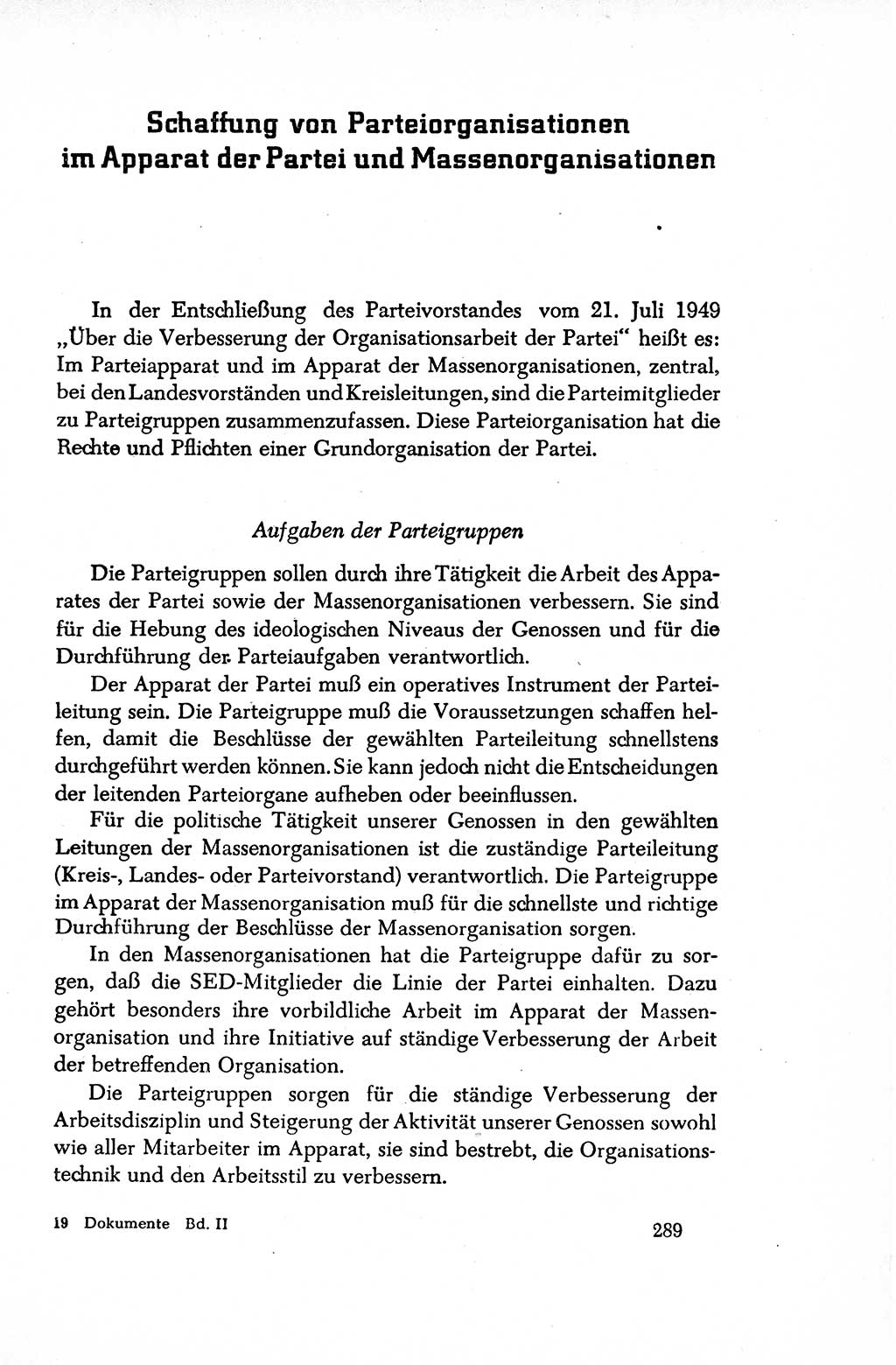 Dokumente der Sozialistischen Einheitspartei Deutschlands (SED) [Sowjetische Besatzungszone (SBZ) Deutschlands/Deutsche Demokratische Republik (DDR)] 1948-1950, Seite 289 (Dok. SED SBZ Dtl. DDR 1948-1950, S. 289)