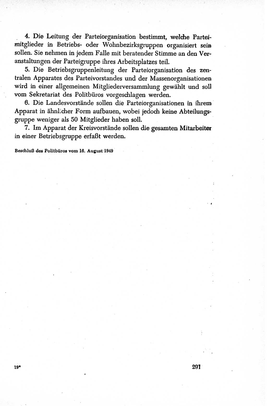 Dokumente der Sozialistischen Einheitspartei Deutschlands (SED) [Sowjetische Besatzungszone (SBZ) Deutschlands/Deutsche Demokratische Republik (DDR)] 1948-1950, Seite 291 (Dok. SED SBZ Dtl. DDR 1948-1950, S. 291)