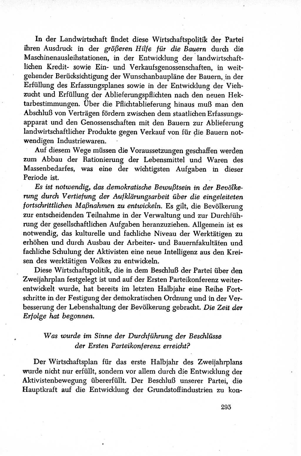 Dokumente der Sozialistischen Einheitspartei Deutschlands (SED) [Sowjetische Besatzungszone (SBZ) Deutschlands/Deutsche Demokratische Republik (DDR)] 1948-1950, Seite 295 (Dok. SED SBZ Dtl. DDR 1948-1950, S. 295)